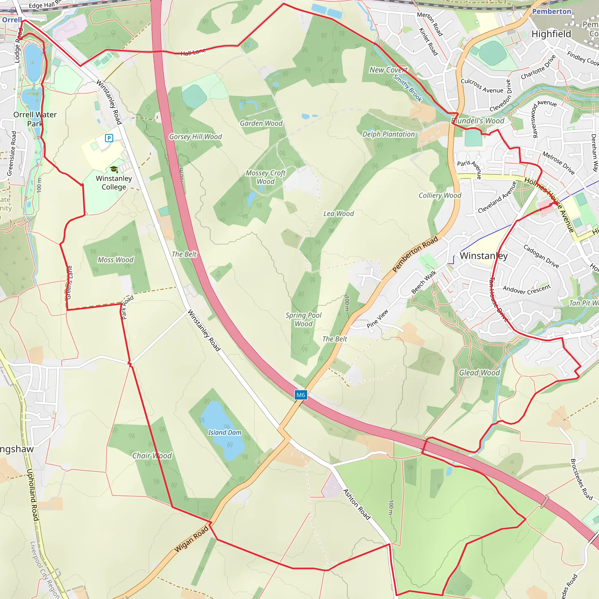 Orrell Water Park, Chair Wood and New Covert mobile static map