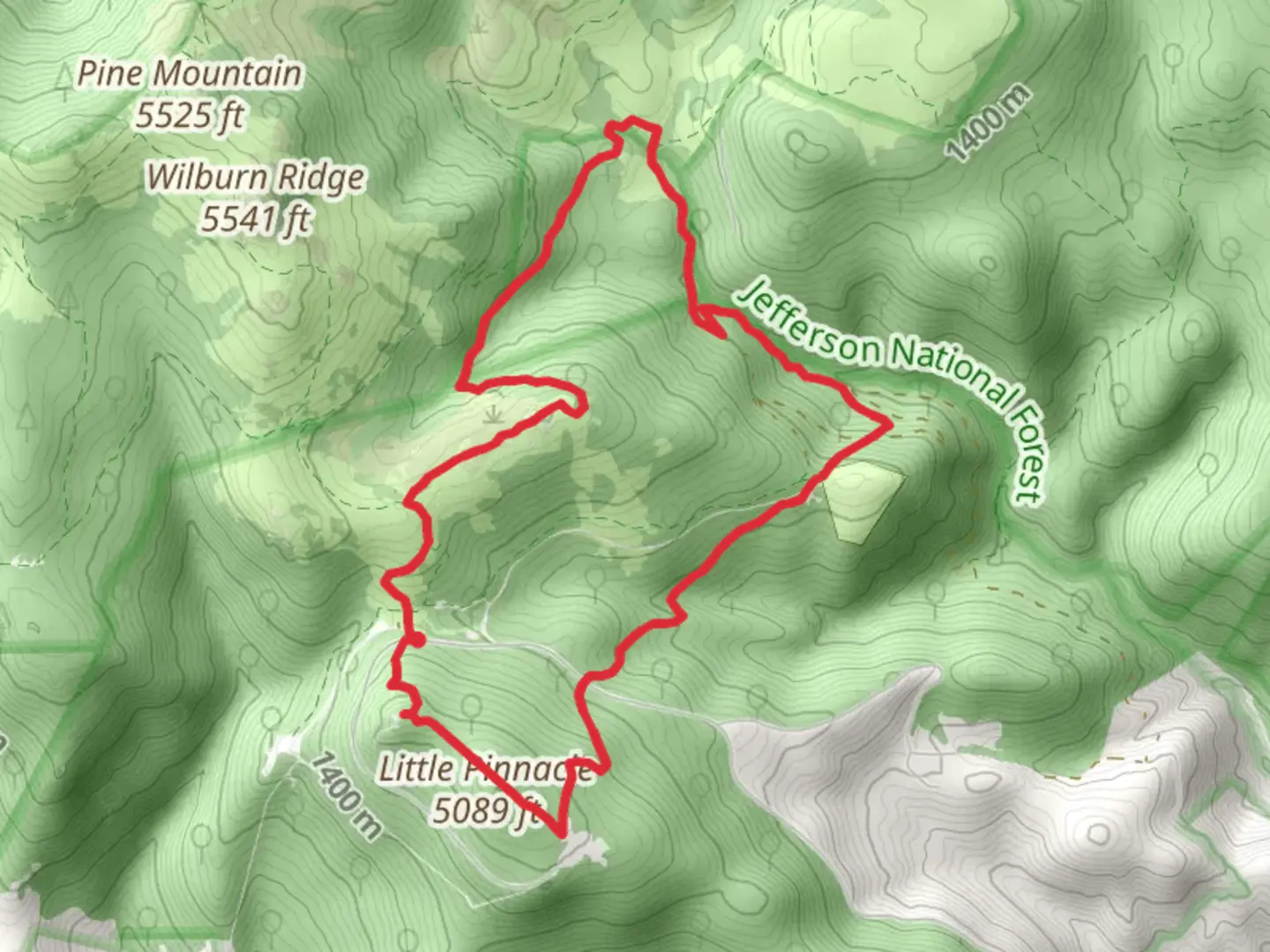 An image depicting the trail Rhododendron, Wilson Creek and Little Pinnacle Loop Trail and its surrounding area.