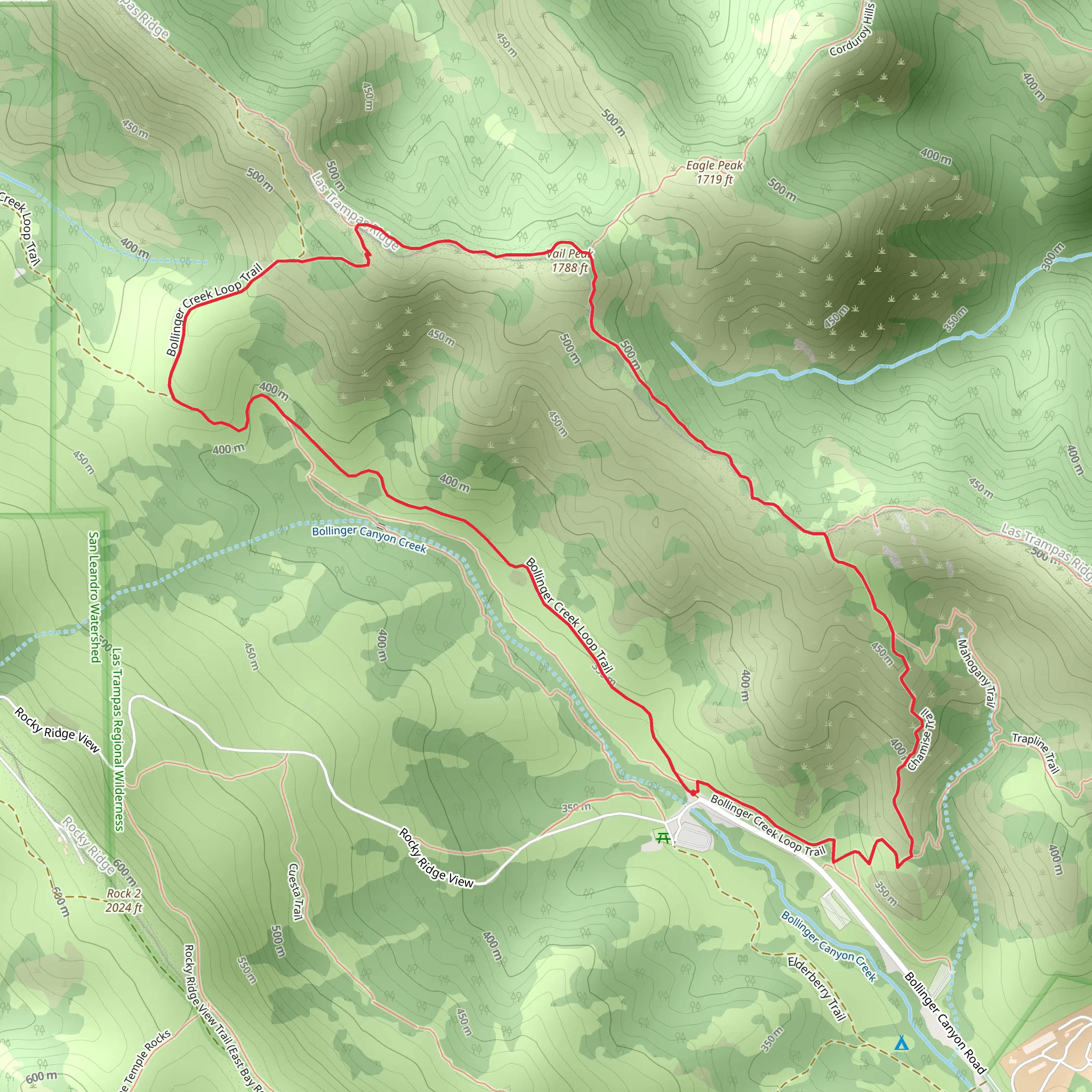 Vail Peak, Las Trampas Ridge and Calaveras Ridge Loop Trail mobile static map