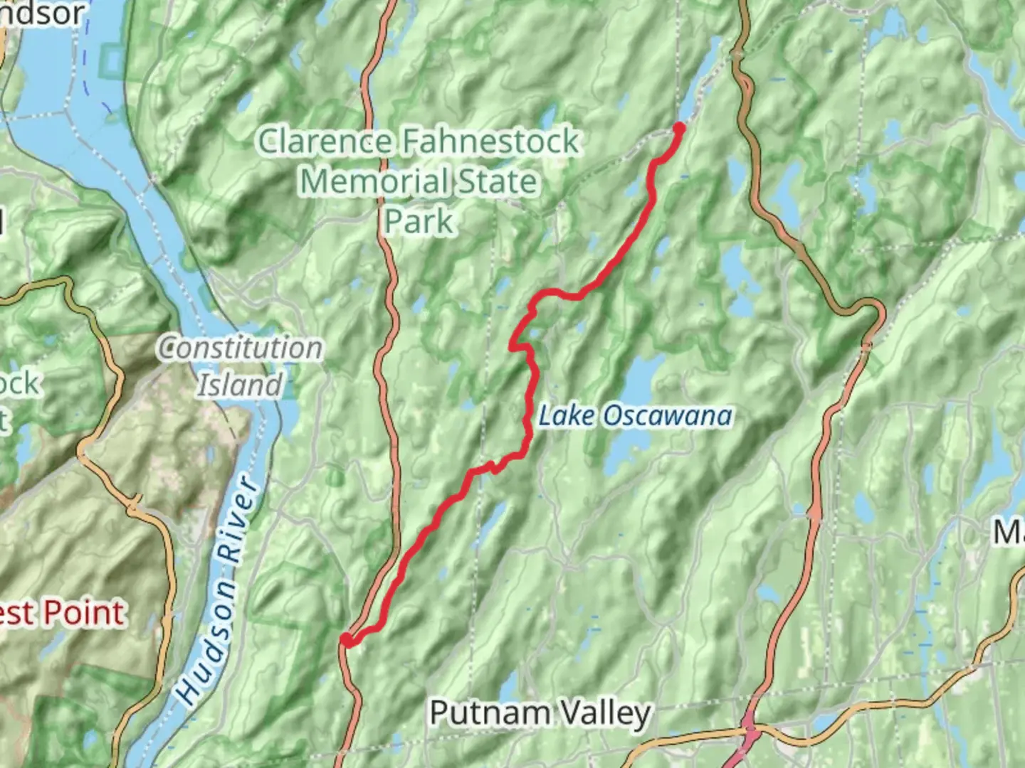 An image depicting the trail Canopus Lake to Graymoor Trail and its surrounding area.