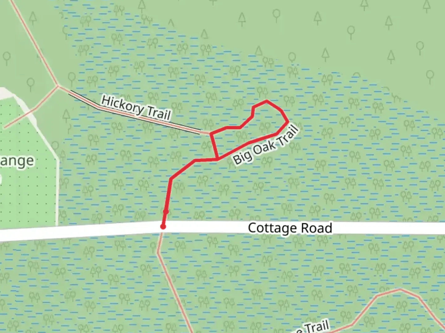 An image depicting the trail Hickory and Big Oak Trail and its surrounding area.