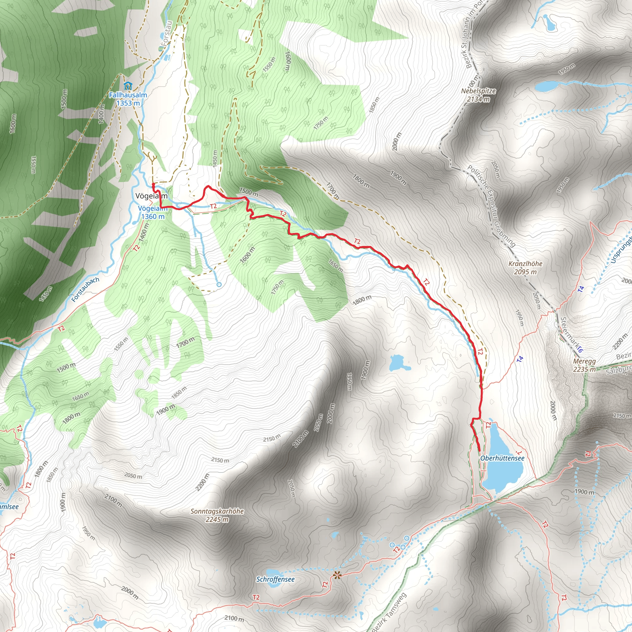 From the Vögeialm to the Oberhüttensee mobile static map