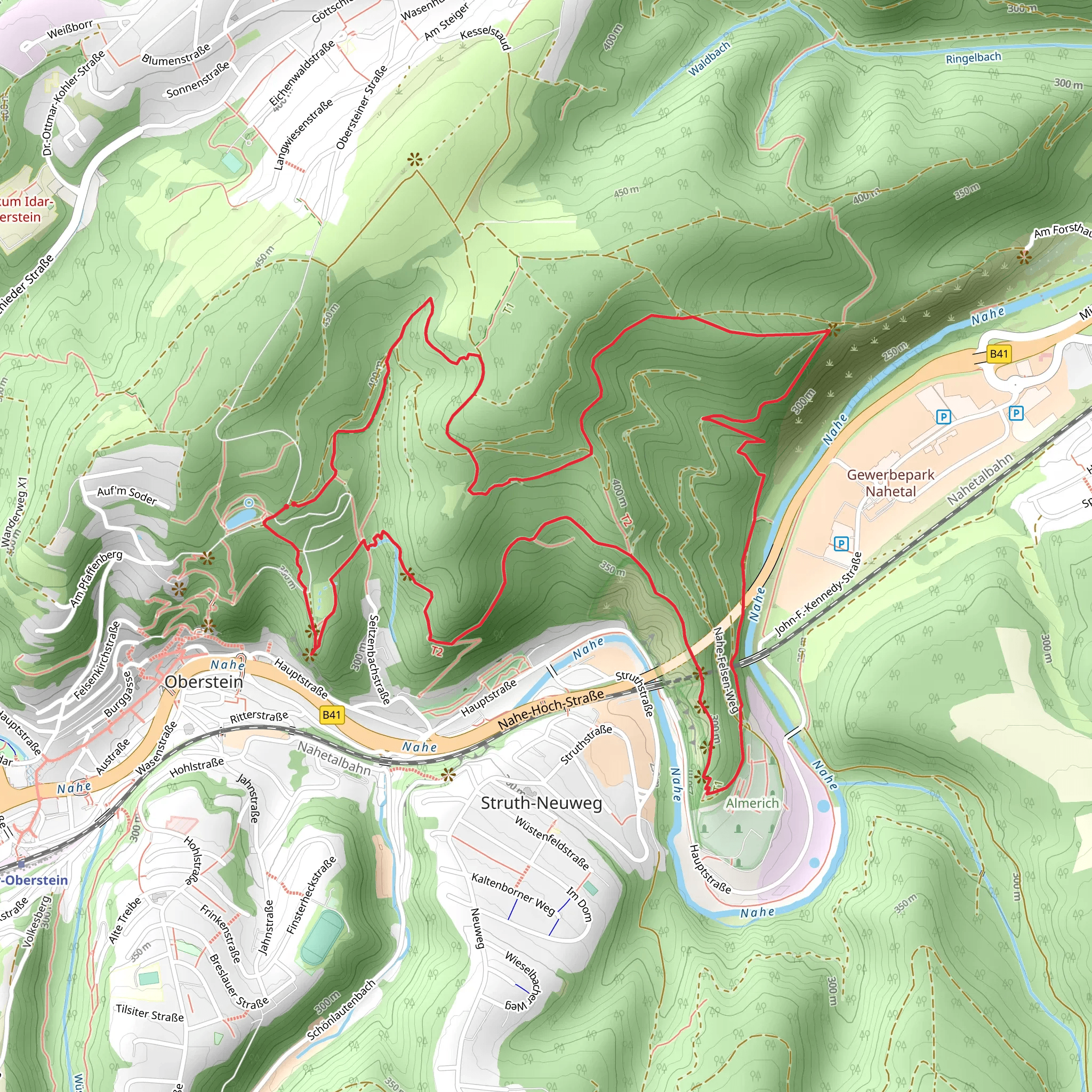 Saae Hunsrueck Steig and Nahe Felsen Weg mobile static map