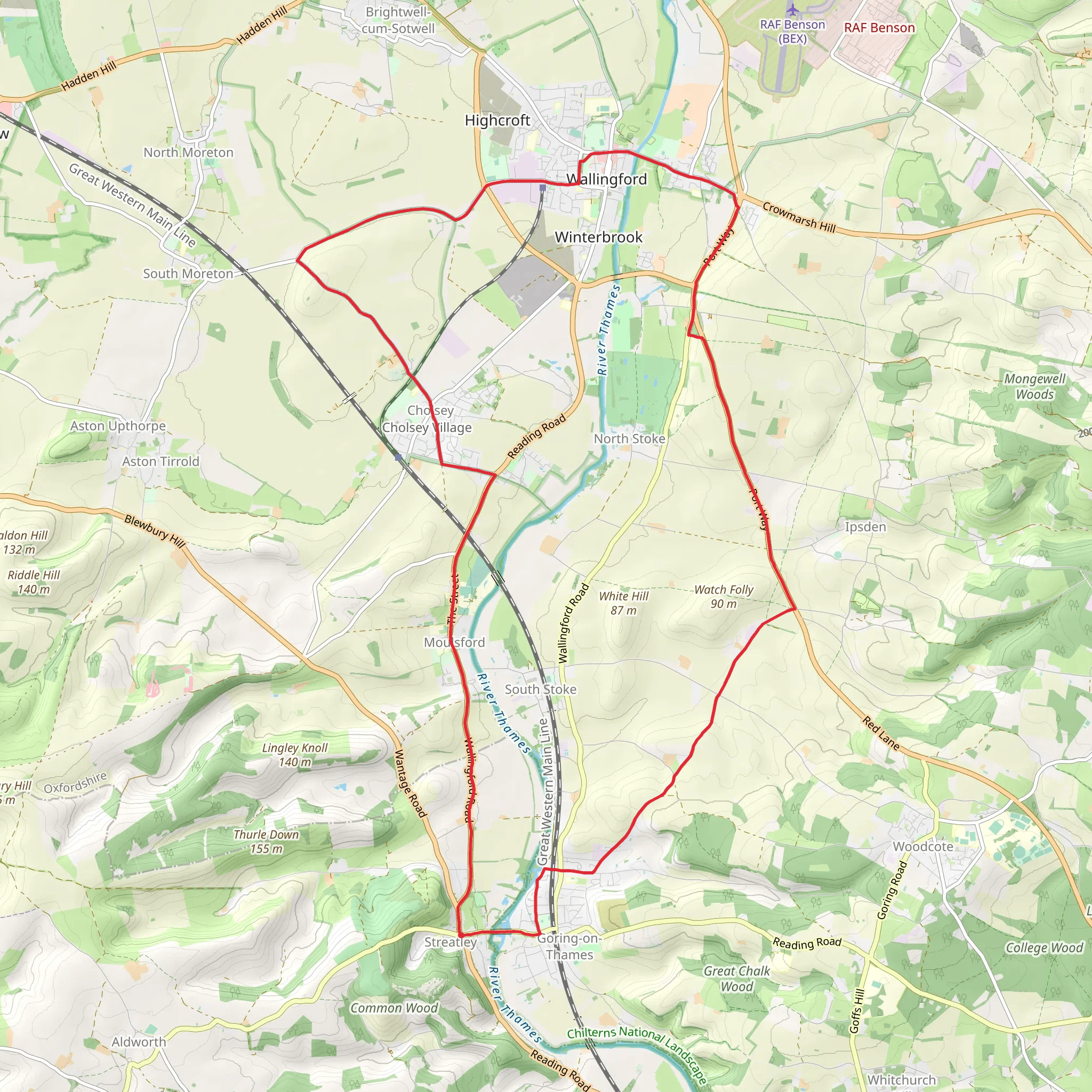 Streatley to Wallingford Loop via River Thames mobile static map