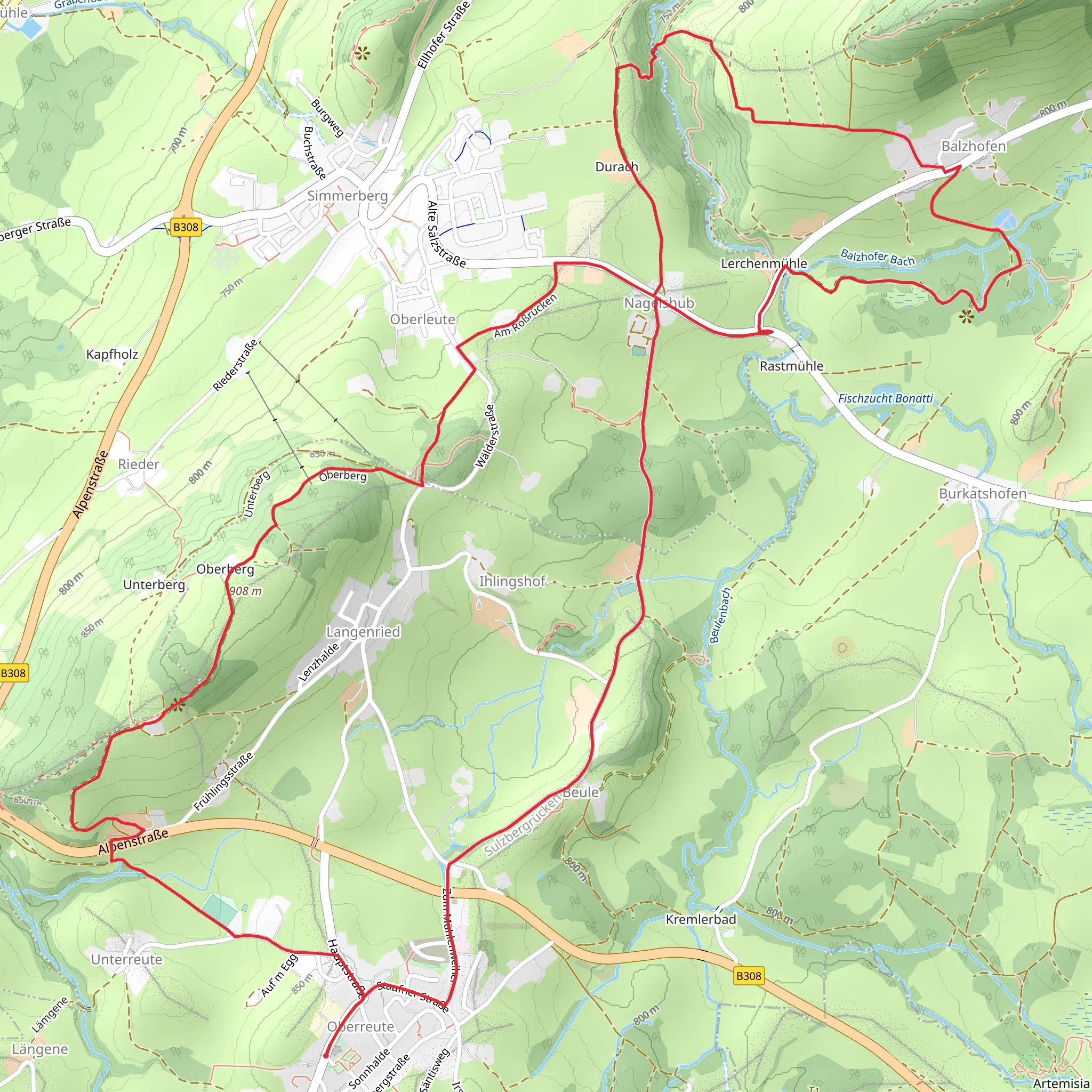 Oberberg and Baenkle via Muenchner Jakobsweg mobile static map