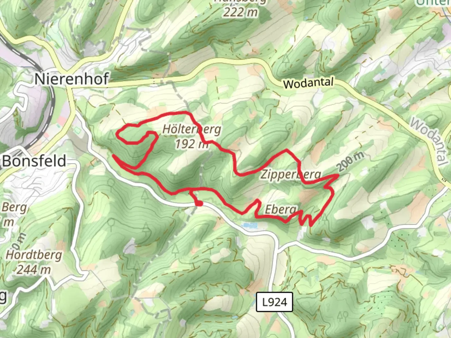 An image depicting the trail Am Kuenning Rundweg and Huxel Rundweg and its surrounding area.