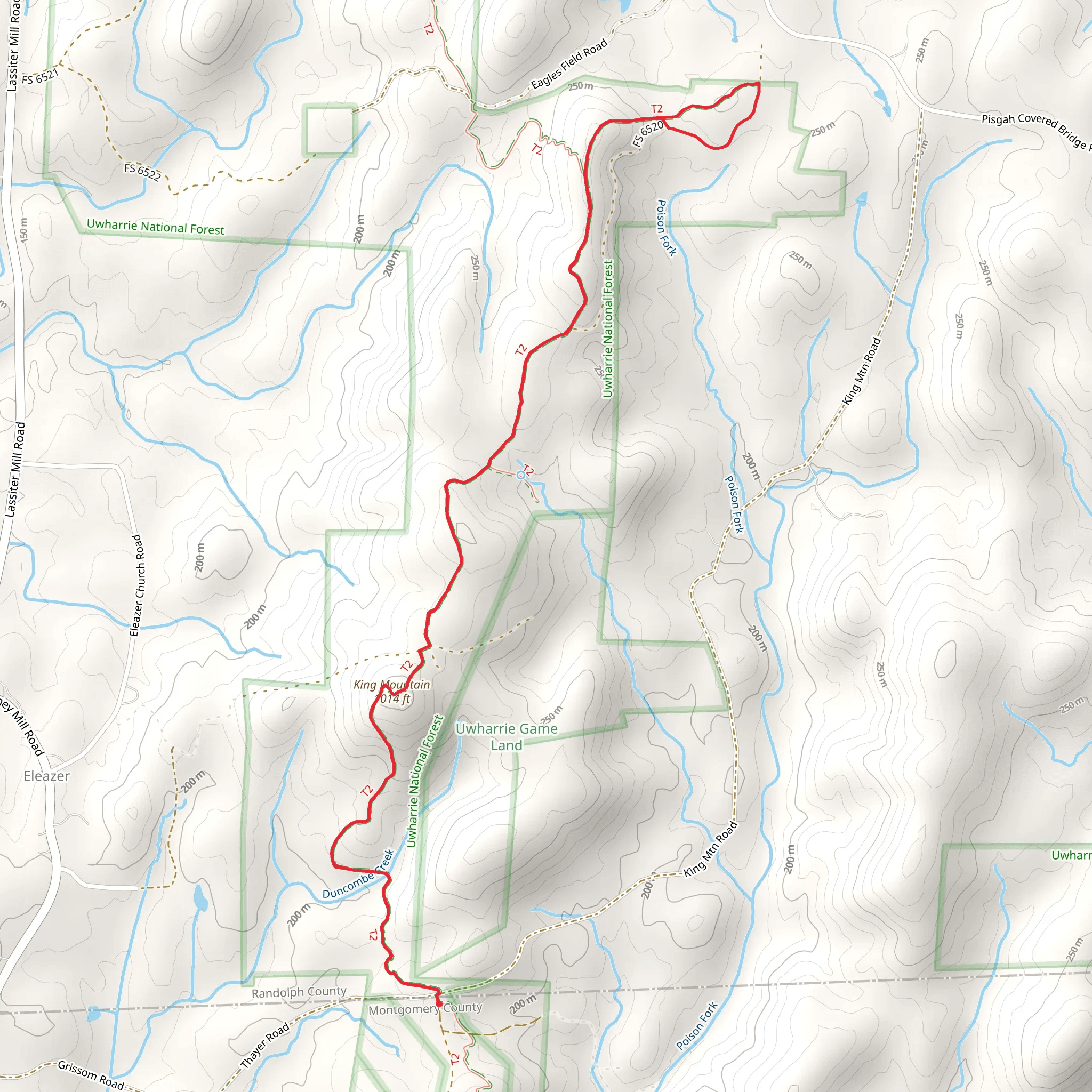 King Mountain via Uwharrie Trail and Luther Place Spur mobile static map