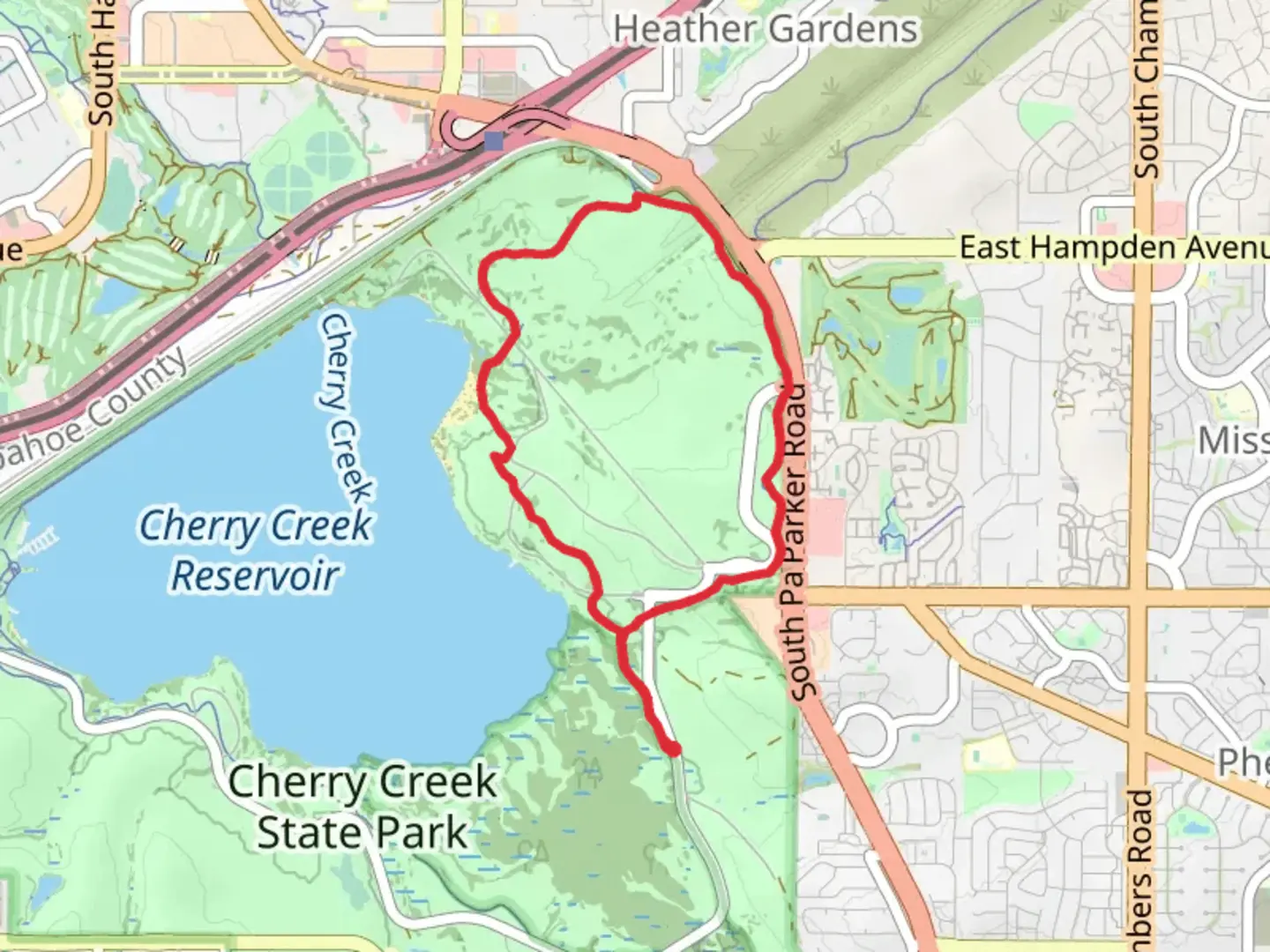 An image depicting the trail Parker Road and Smoky Hill Loop Trail and its surrounding area.