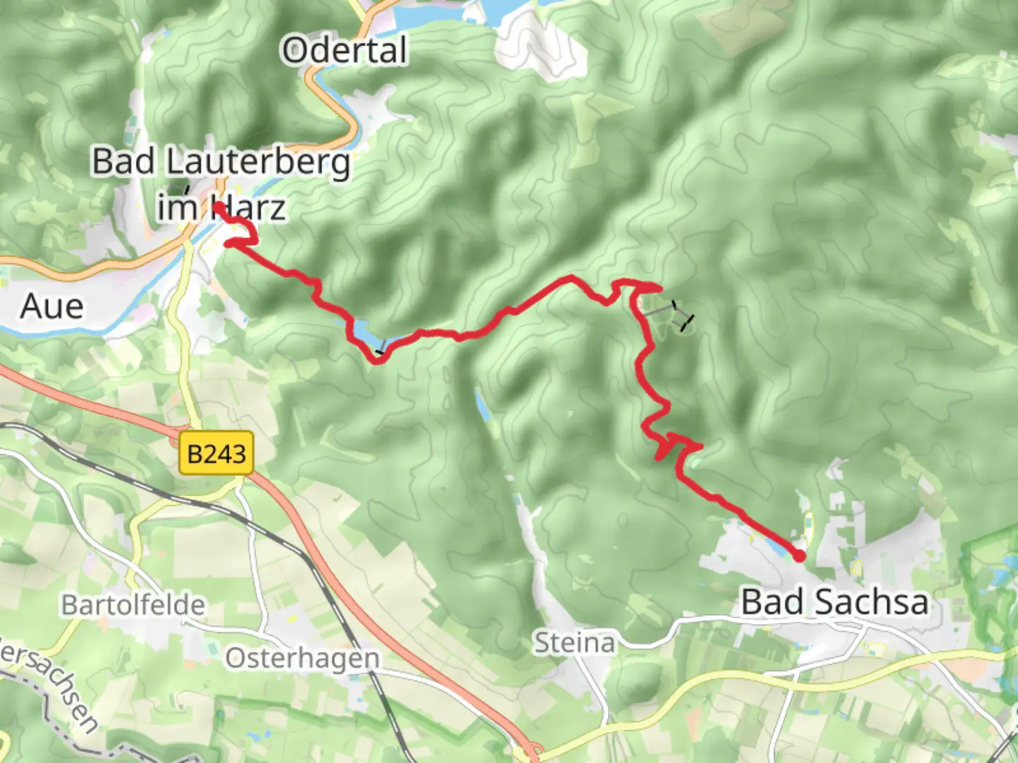 An image depicting the trail Bad Lauterberg to Bad Sachsa Walk via Wiesenbeker Teich and its surrounding area.
