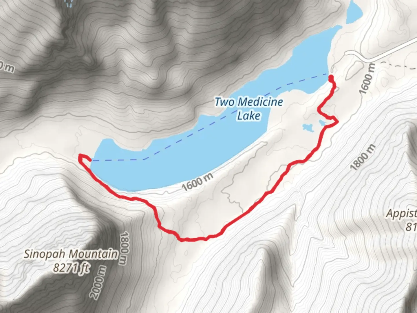 An image depicting the trail Two Medicine Lake Out and Back and its surrounding area.