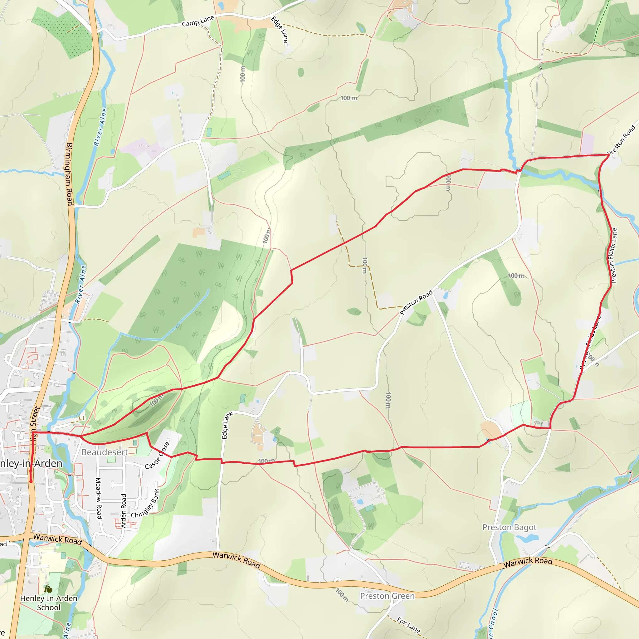 Preston Bagot from Henley-in-Arden mobile static map