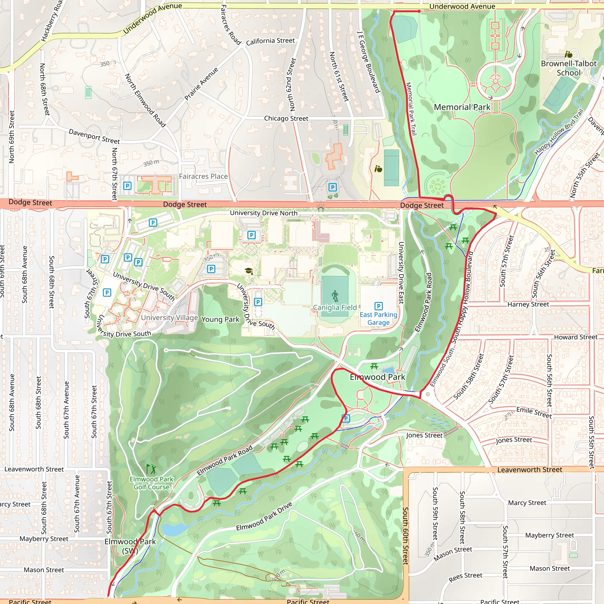 Memorial Park and Elmwood South Trail mobile static map