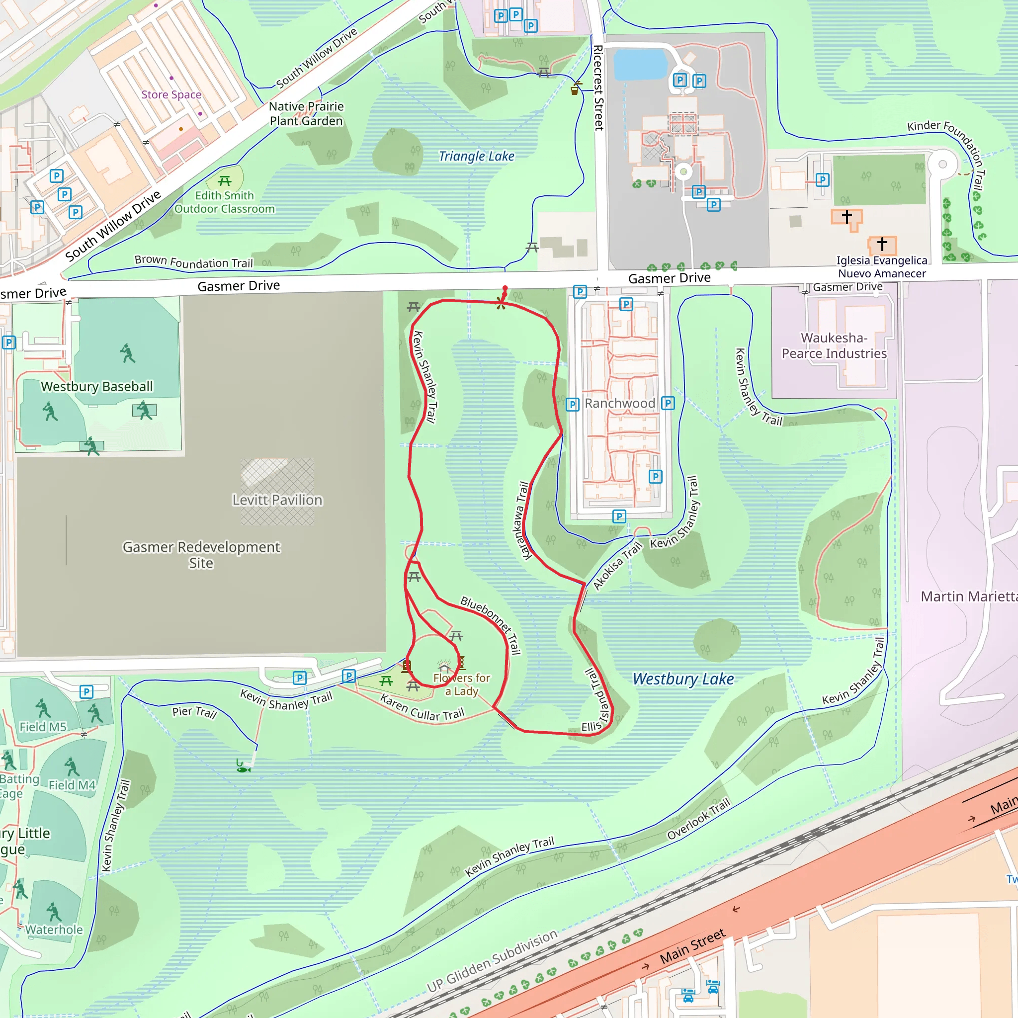 Willow Waterhole Greenway and Westbury Lake Loop mobile static map