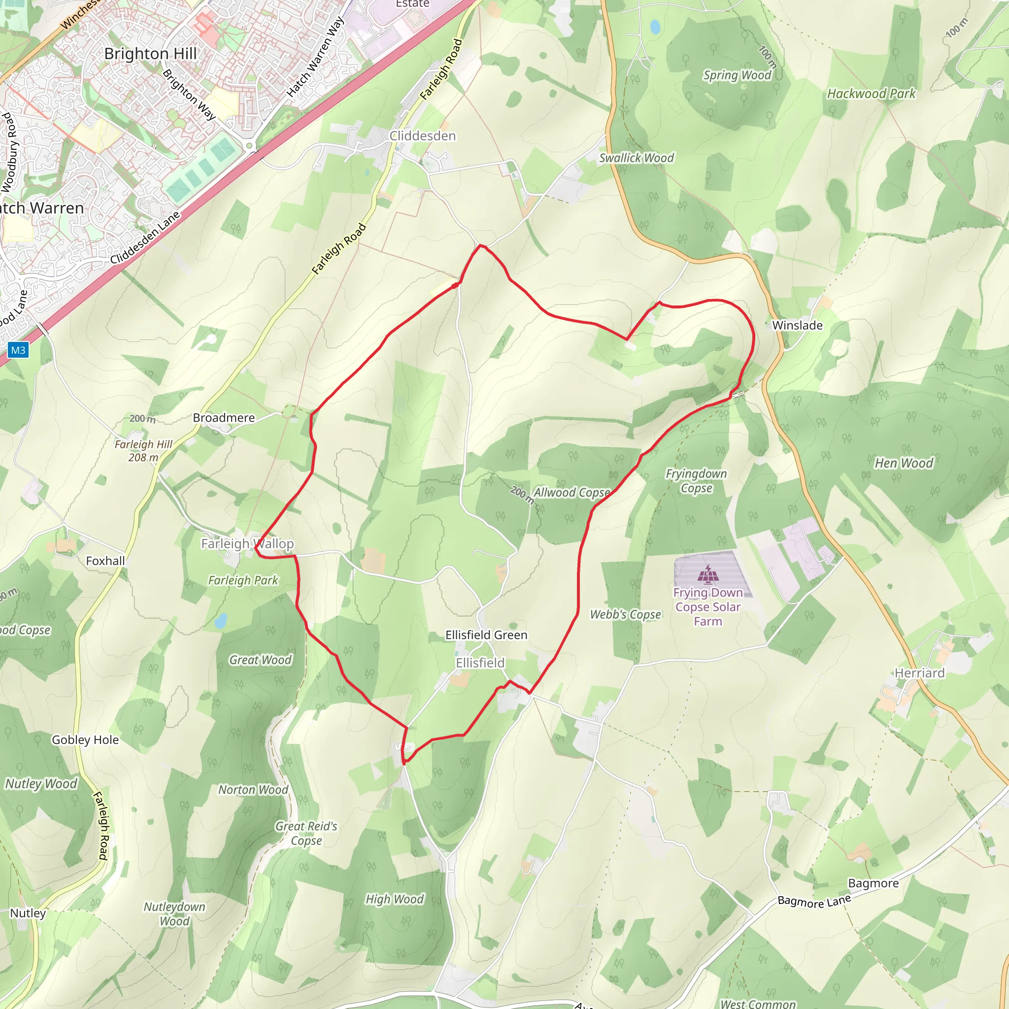 Farleigh Wallop and Ellisfield from Cliddesden mobile static map