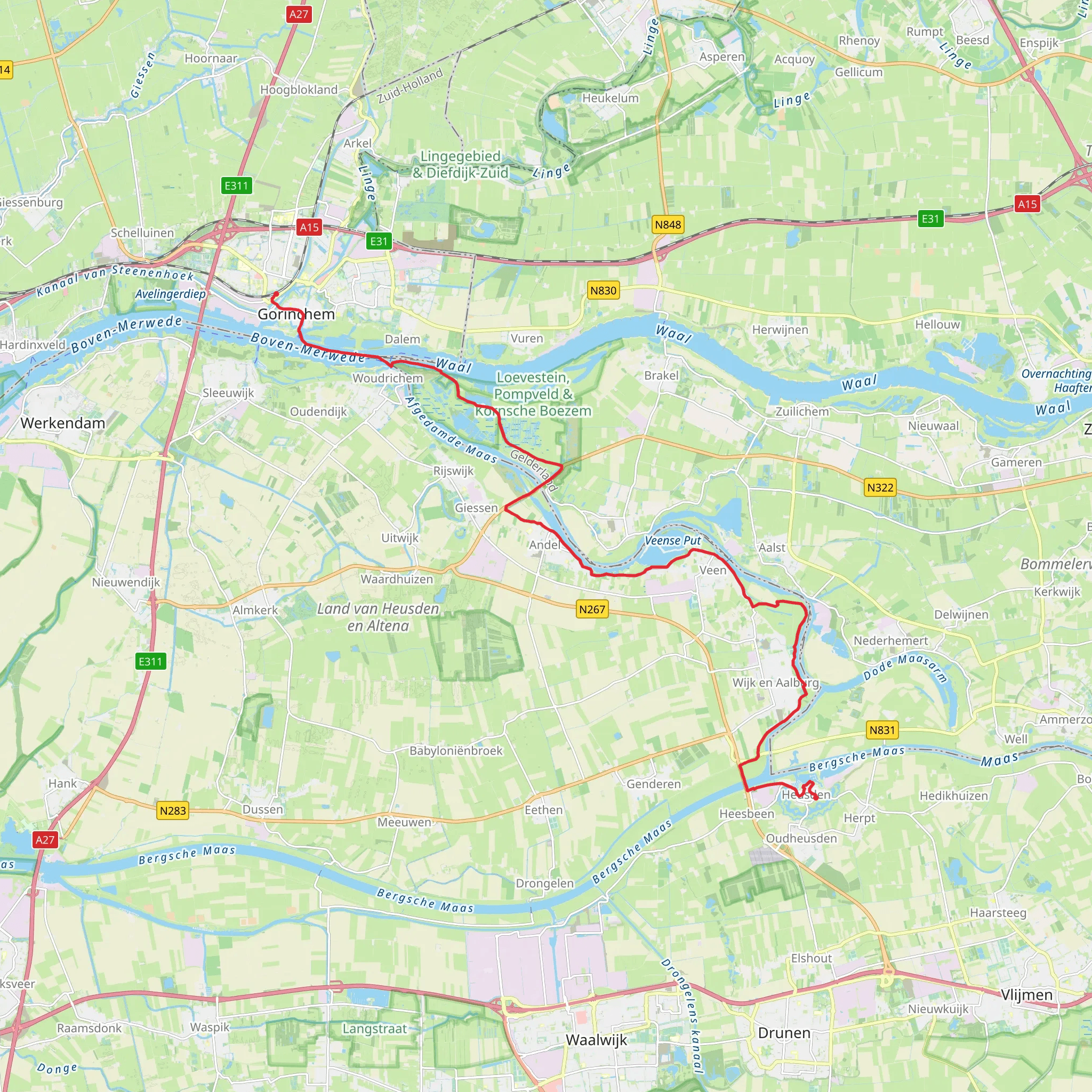 Gorinchem to Demer via Kasteel Loevestein and Veense Put mobile static map