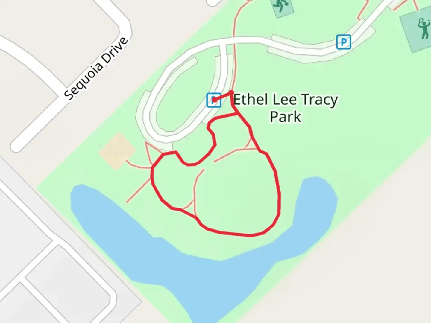 An image depicting the trail Ethel Lee Tracy Park Loop and its surrounding area.