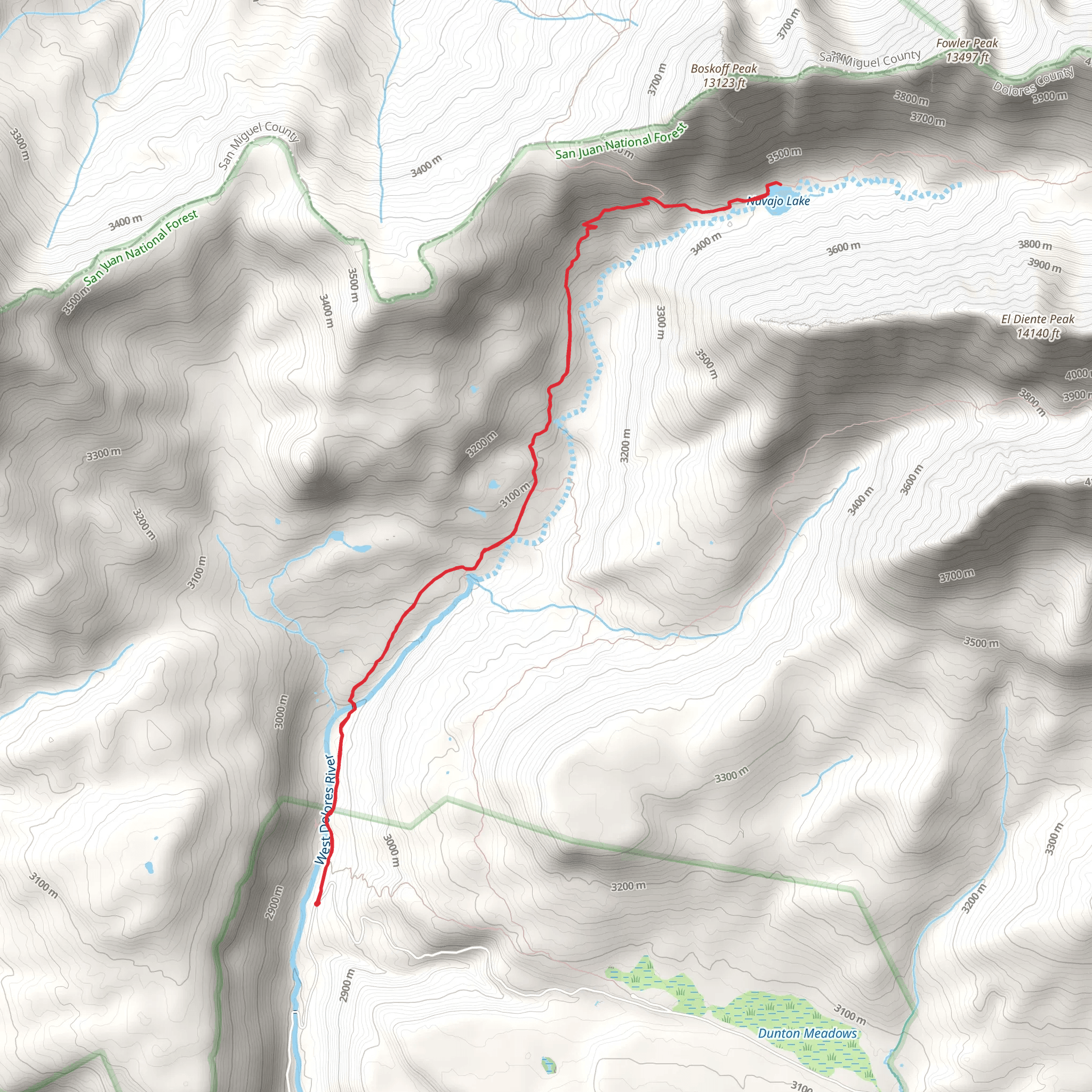 West Dolores River and Navajo Lake Trail mobile static map