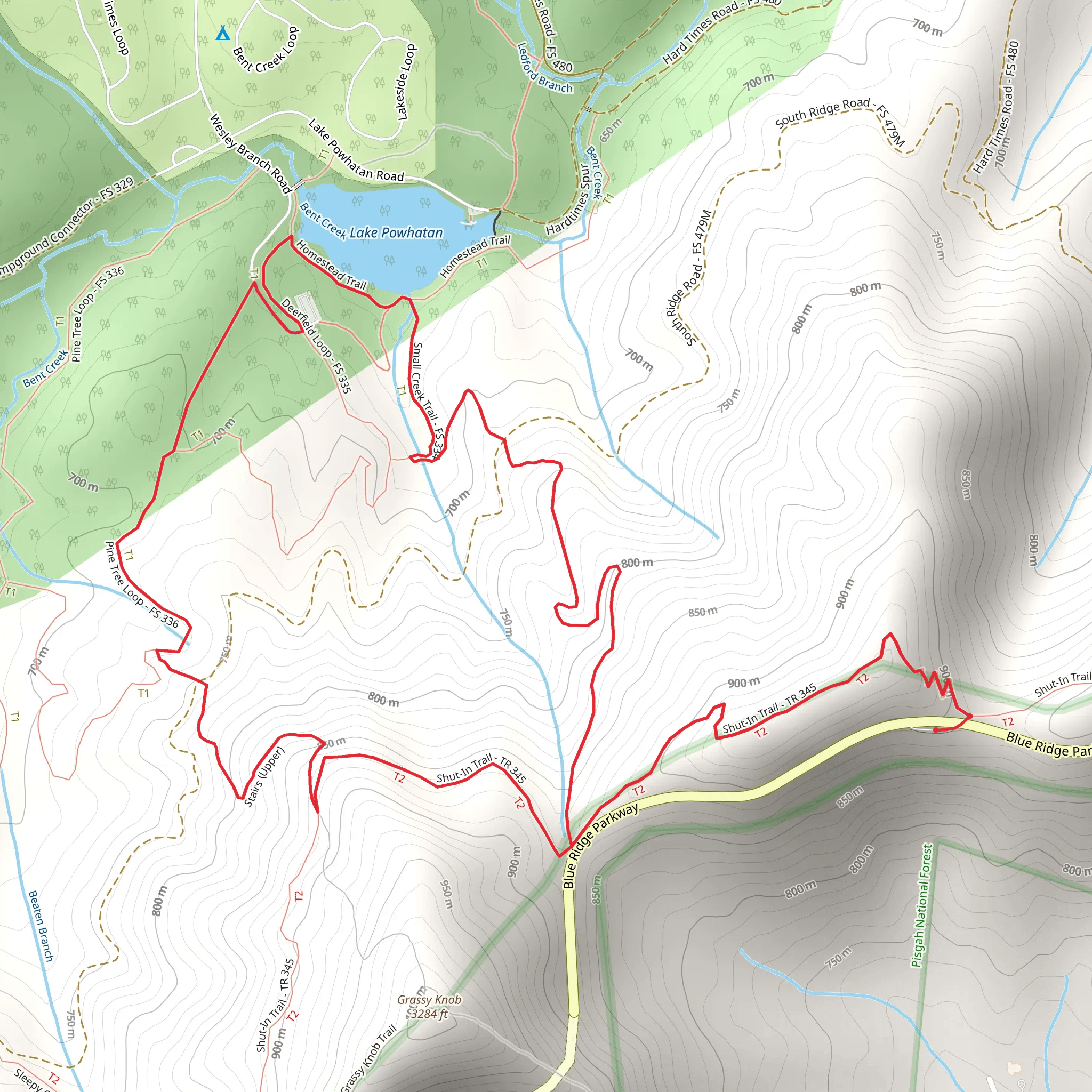 Shut-In and Small Creek Loop Trail mobile static map