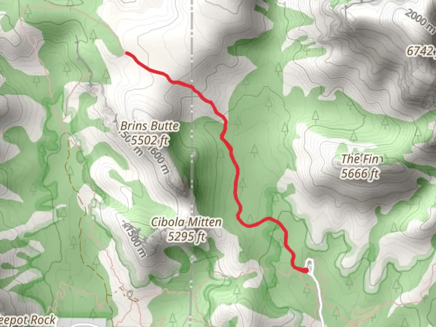 An image depicting the trail Brins Mesa Trail - Jordan Road and its surrounding area.
