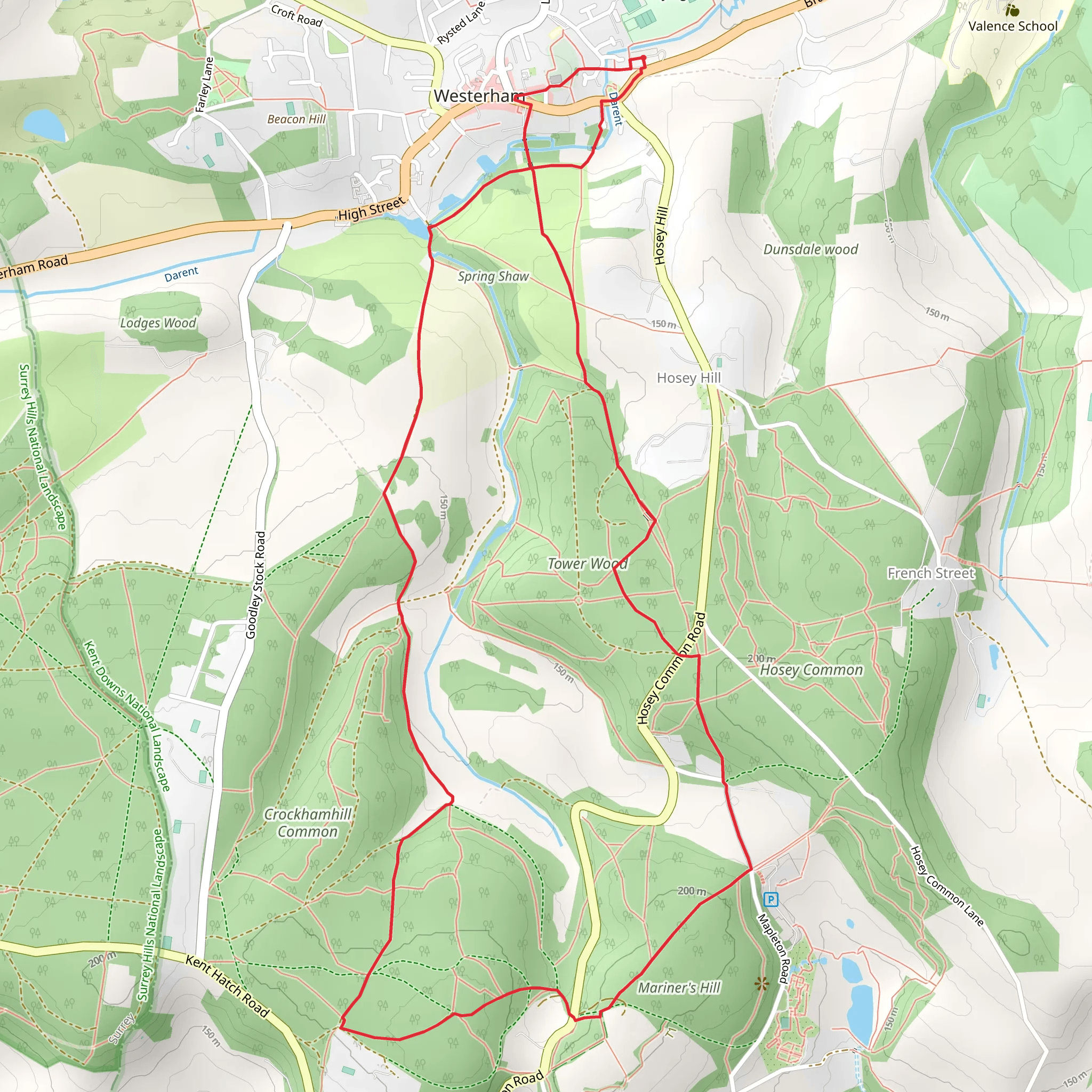 Tower Wood, Mariner's Hill and Quebec House Loop mobile static map