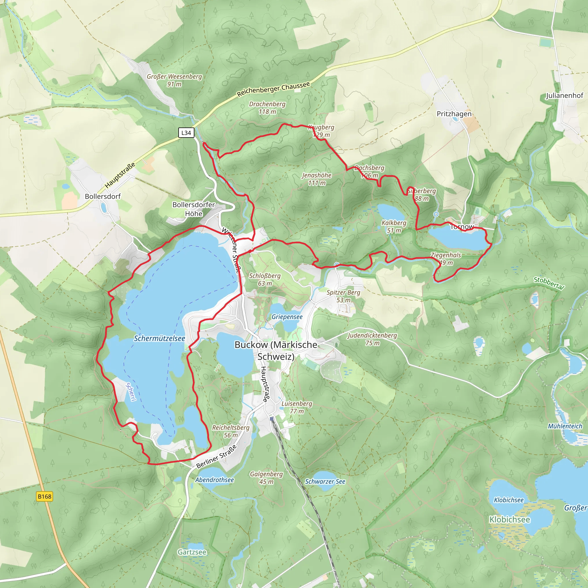 Grober Tornowsee and Schermutzelsee Loop mobile static map