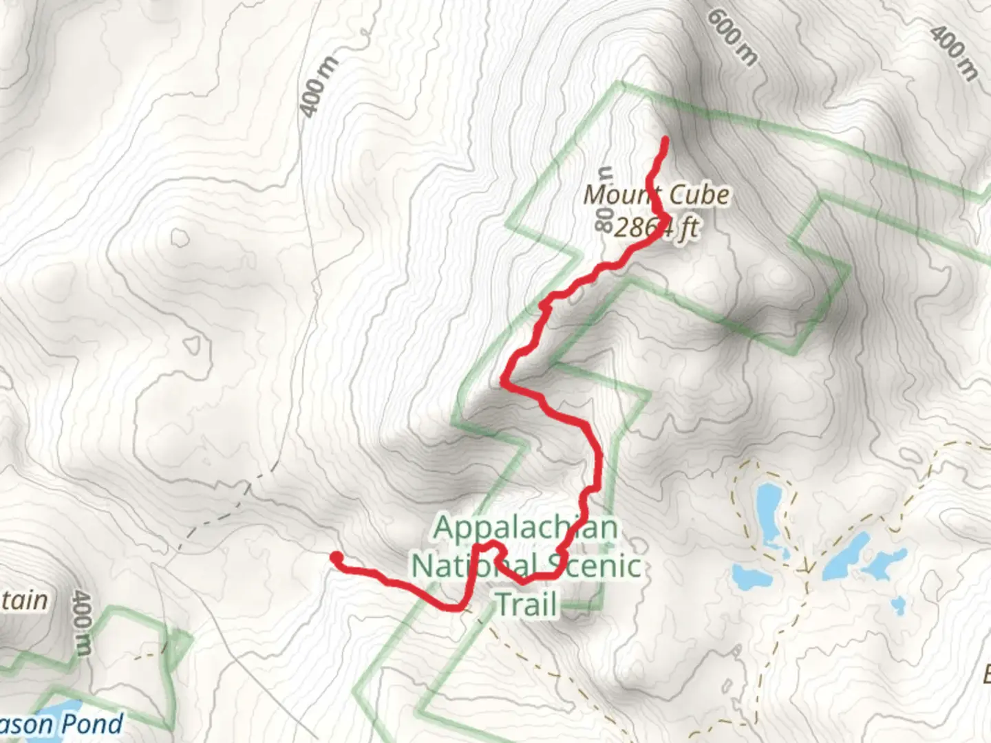 An image depicting the trail Mount Cube Trail via Quinttown Road and its surrounding area.