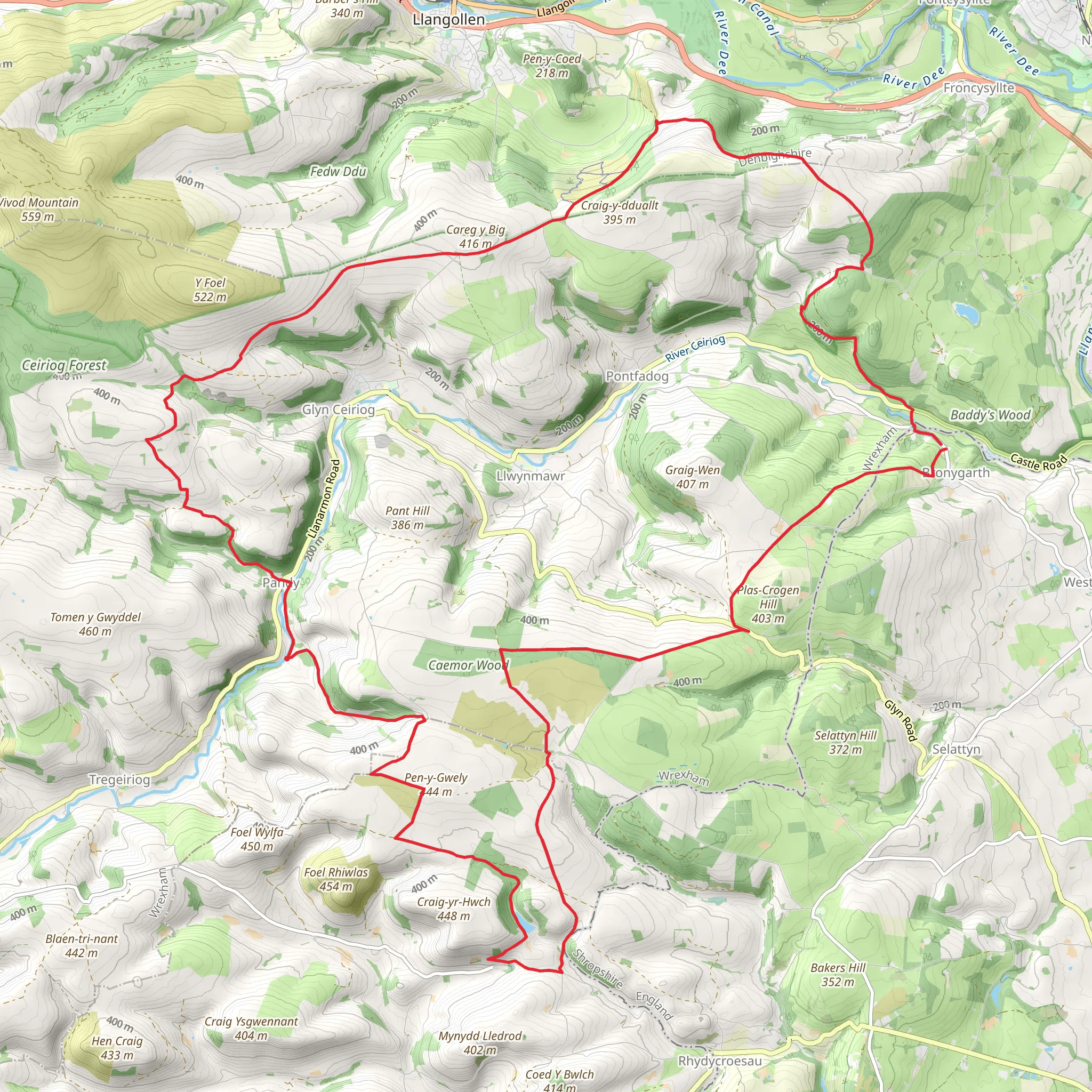 Llwybr Ceiriog Trail mobile static map