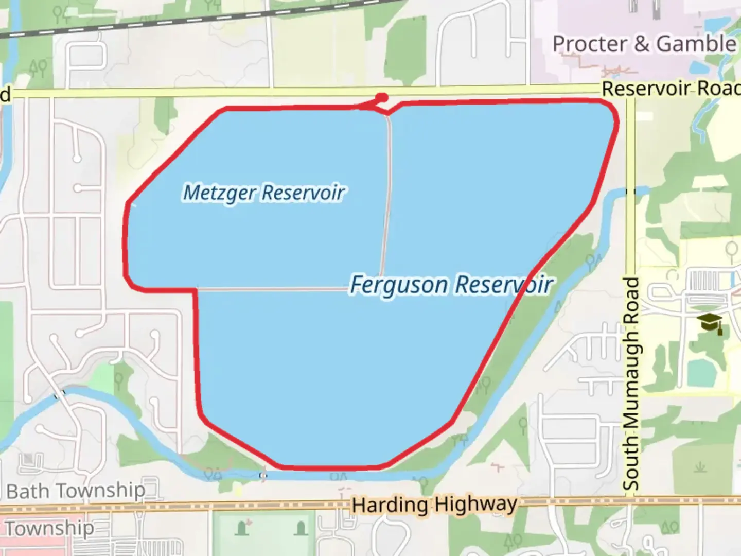 An image depicting the trail Metzger Reservoir and Ferguson Reservoir Loop and its surrounding area.