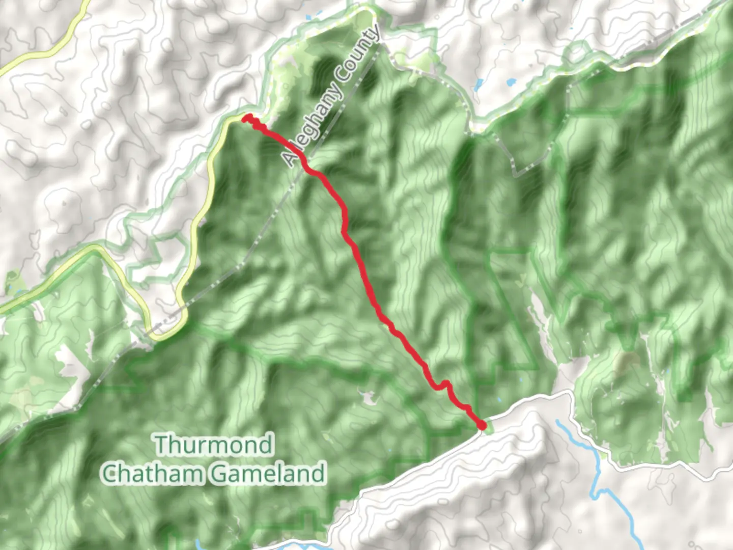 An image depicting the trail Bluff Mountain and Brooks Knob via Bluff Ridge Primative Trail and its surrounding area.