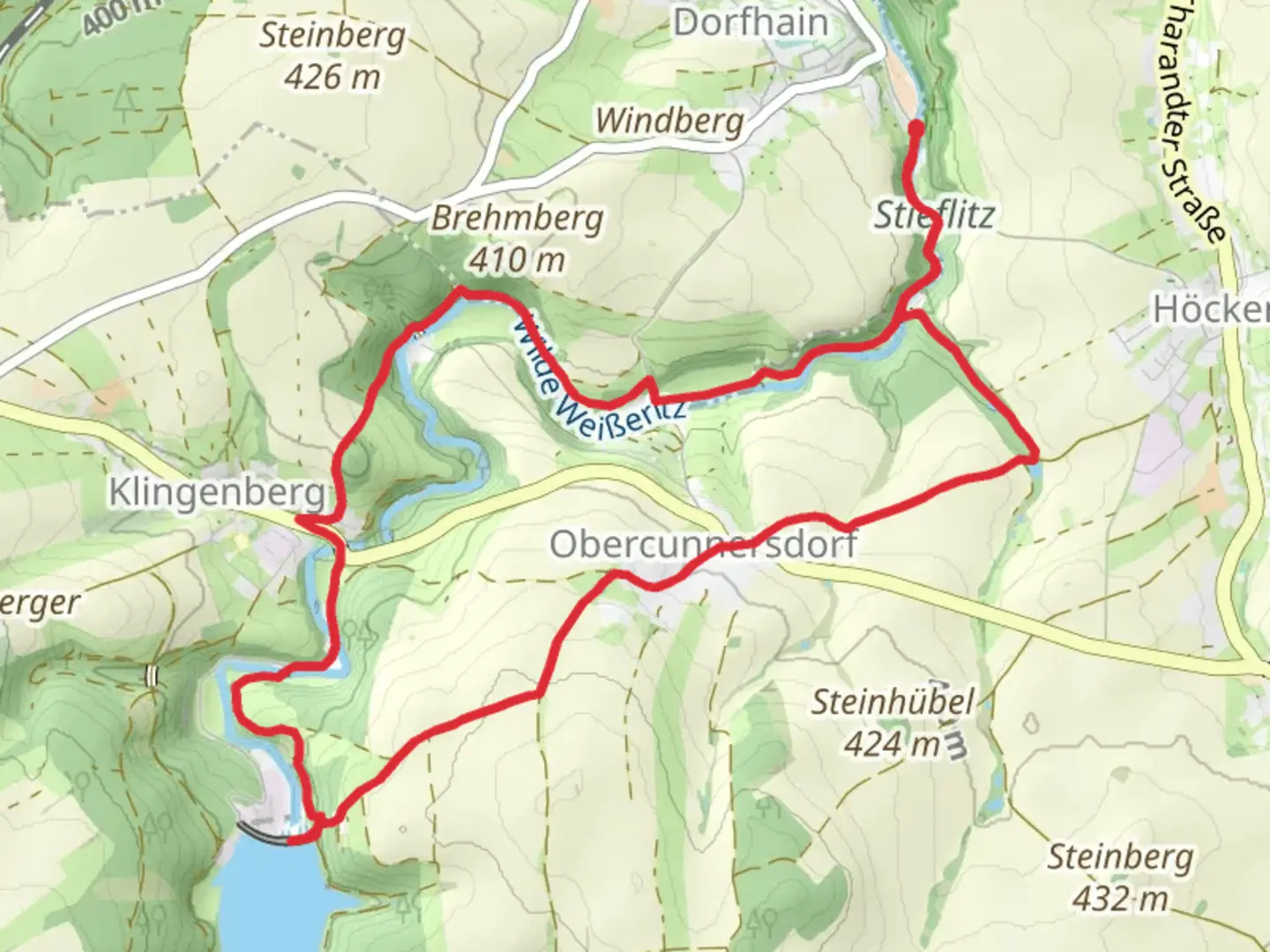 An image depicting the trail Aurora Erbstolln and Talsperre Klingenberg via SachsenEnergie Erlebnispfad and its surrounding area.