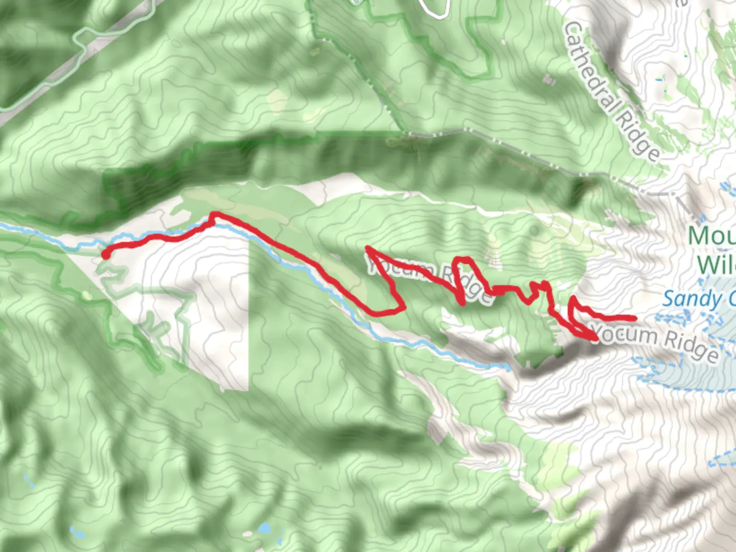 An image depicting the trail Sandy River Trail and Yocum Ridge Trail and its surrounding area.