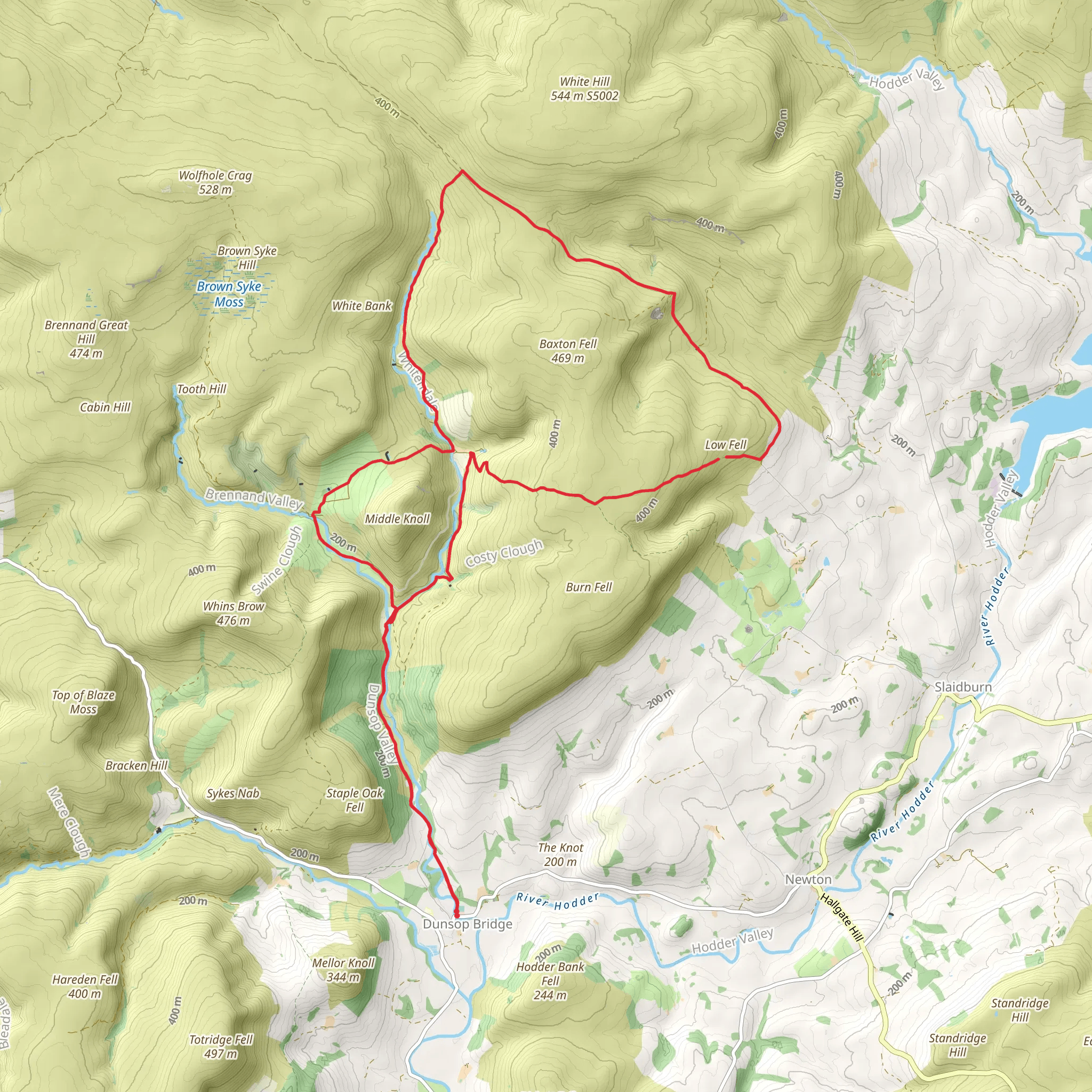Whitendale and Dunsop Fell from Dunsop Bridge mobile static map