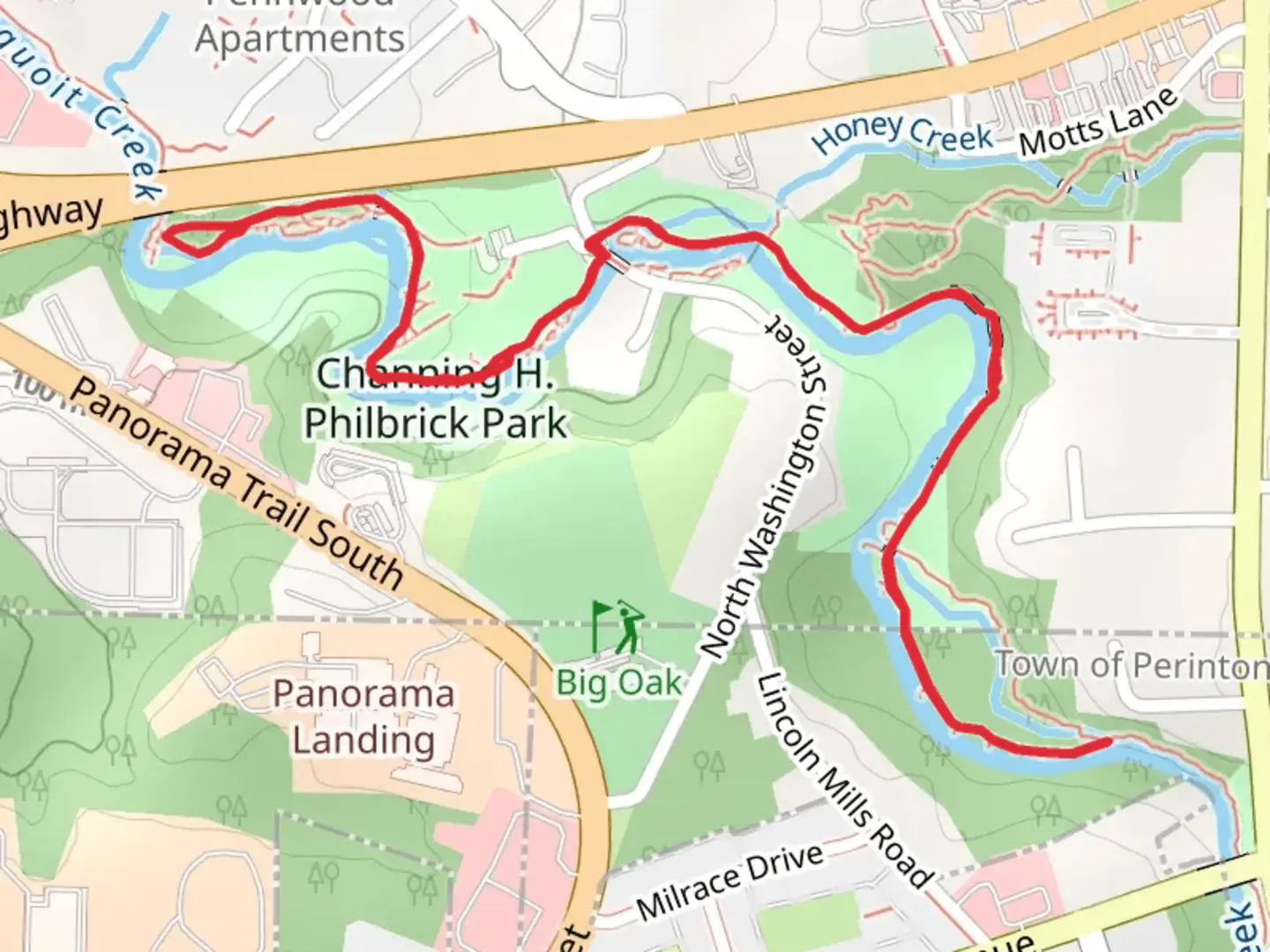 An image depicting the trail Philbrick Park Trail and Panorama Trail and its surrounding area.