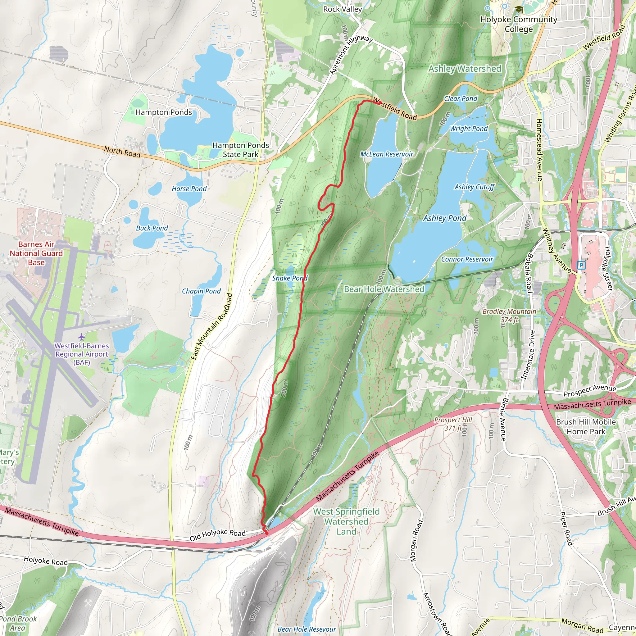Metacomet - Monadnock Trail - Bush Notch to Westfield Road mobile static map