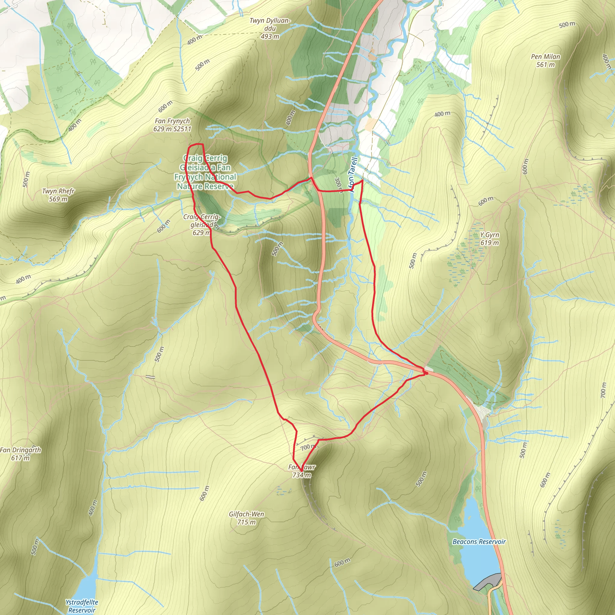 Fan Fawr from Storey Arms mobile static map