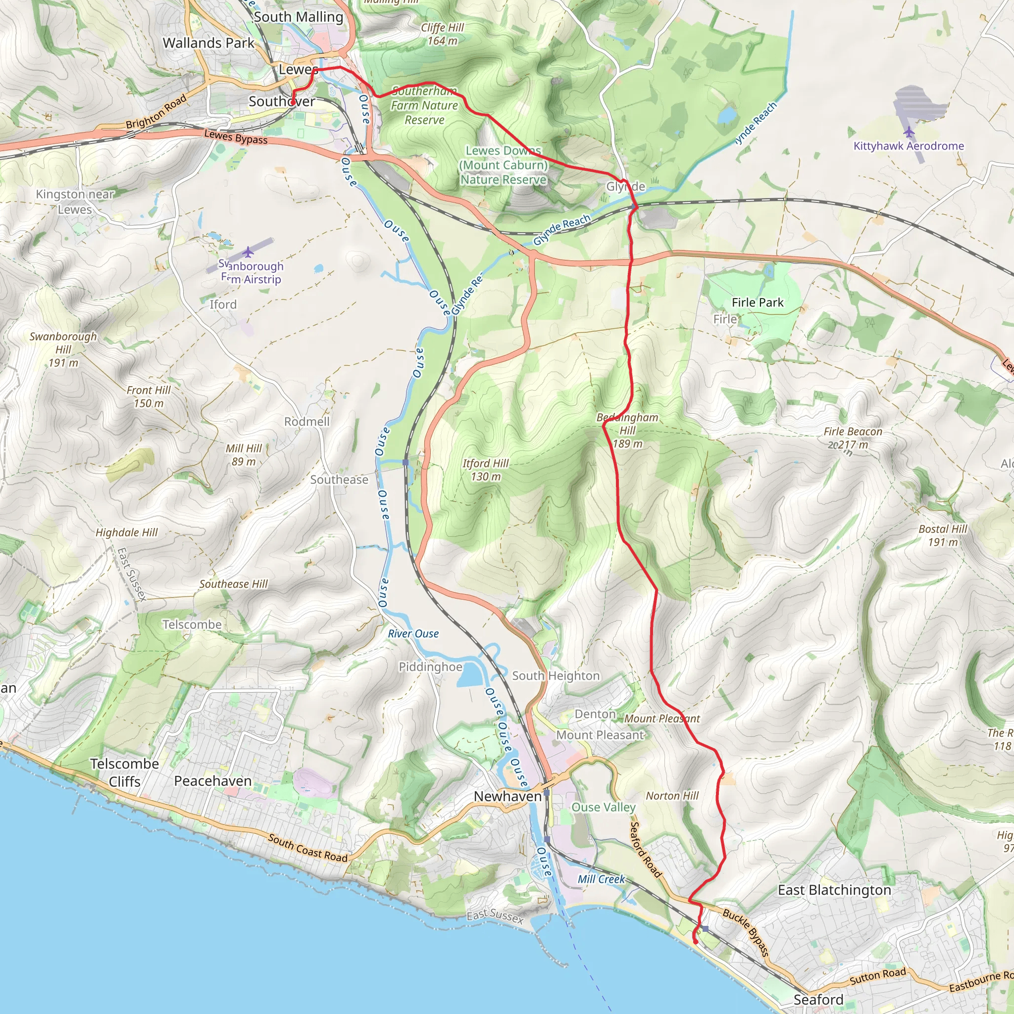 Lewes to Bishopstone Walk mobile static map