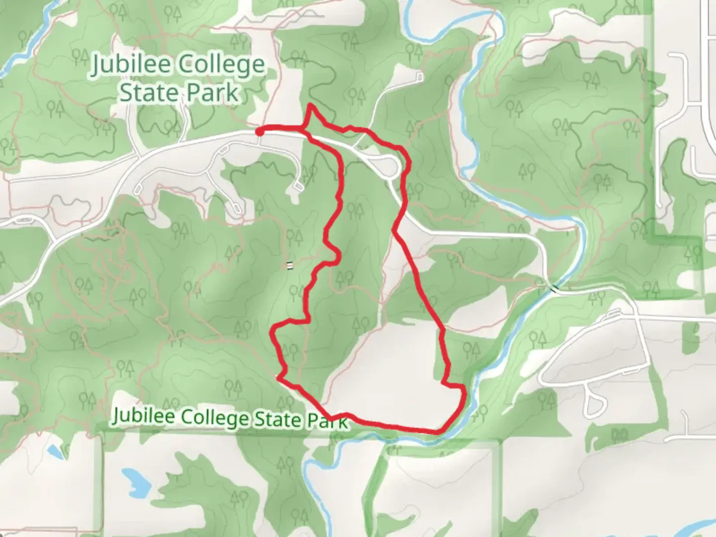 An image depicting the trail Bump-n-Grind, Ryan's Elbow and Jubilee Loop and its surrounding area.