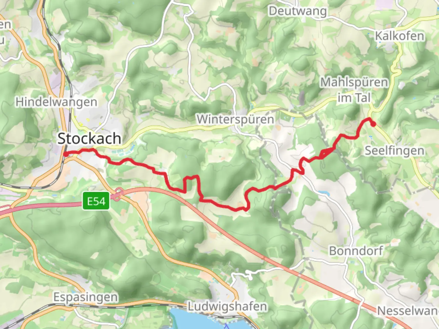 An image depicting the trail Neumuehle to Stockach via Heuberg - Allgaeu Weg and its surrounding area.