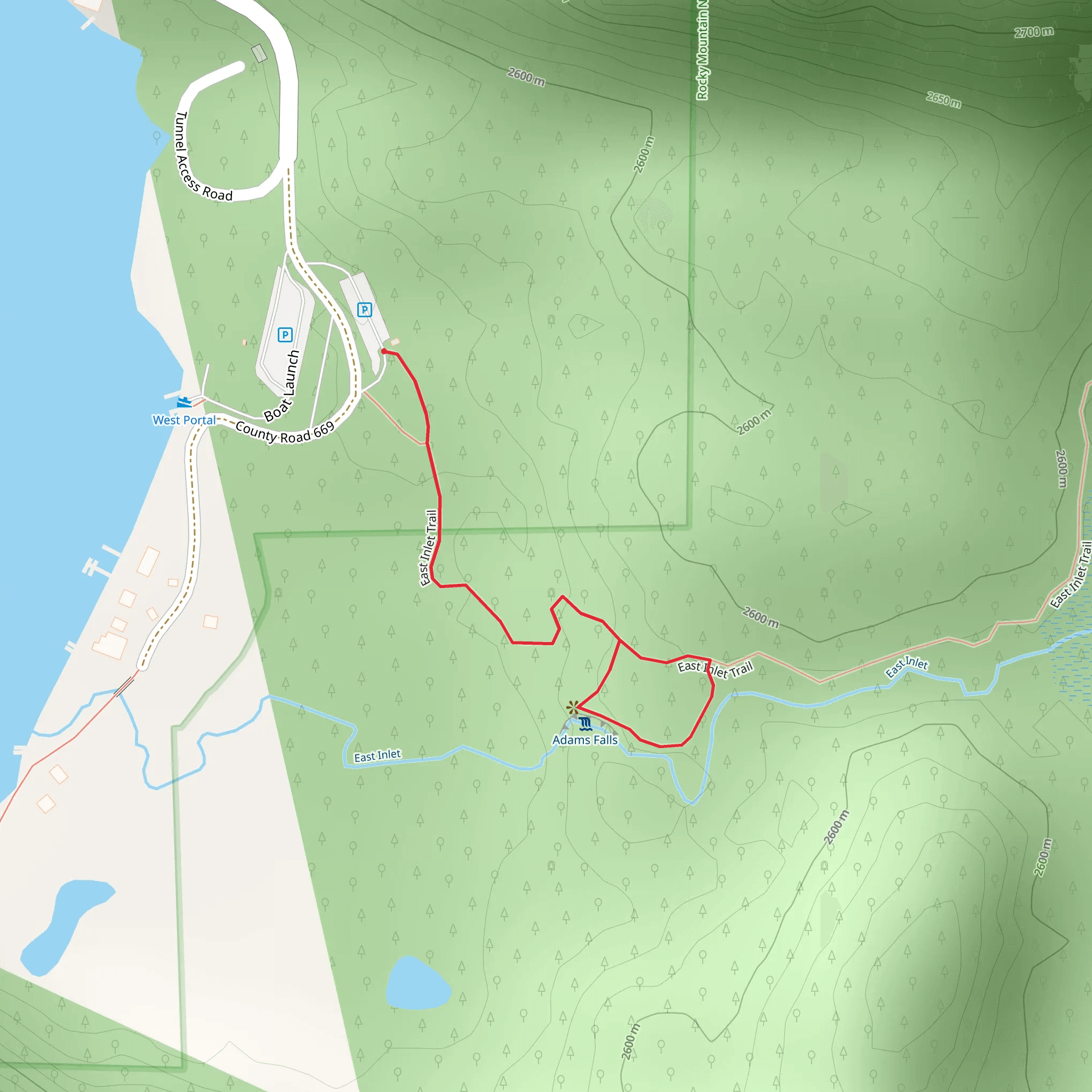 East Inlet Trail and Adams Falls Loop mobile static map