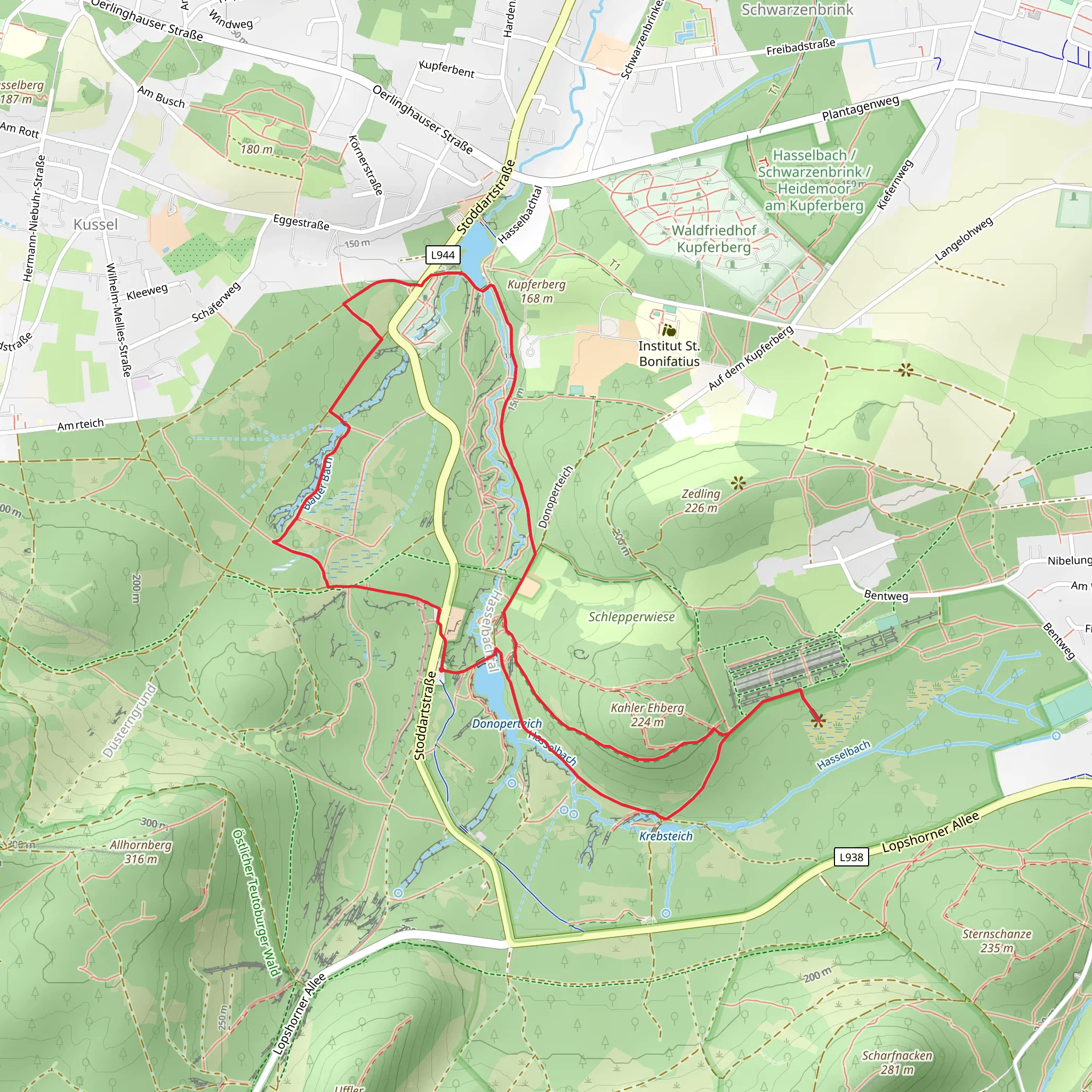 Donoperteich, Hiddeser Bent, Hasselbachstausee and Blauer See Loop mobile static map