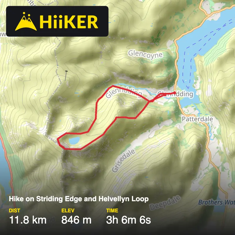 A map preview of the recording Hike on Striding Edge and Helvellyn Loop.