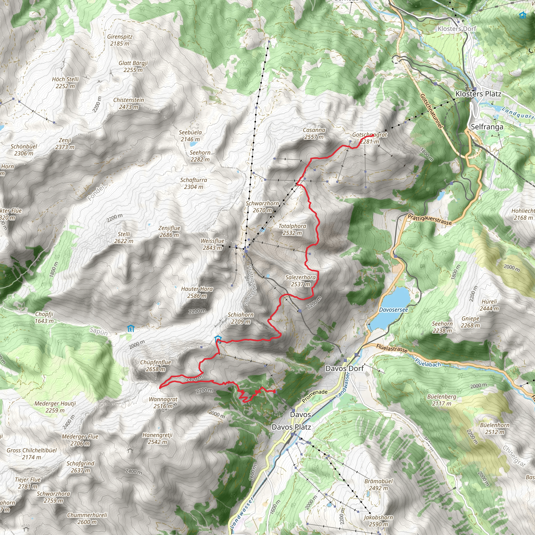 Davos Panoramaweg - Gotschnagrat to Schatzalp Trail mobile static map