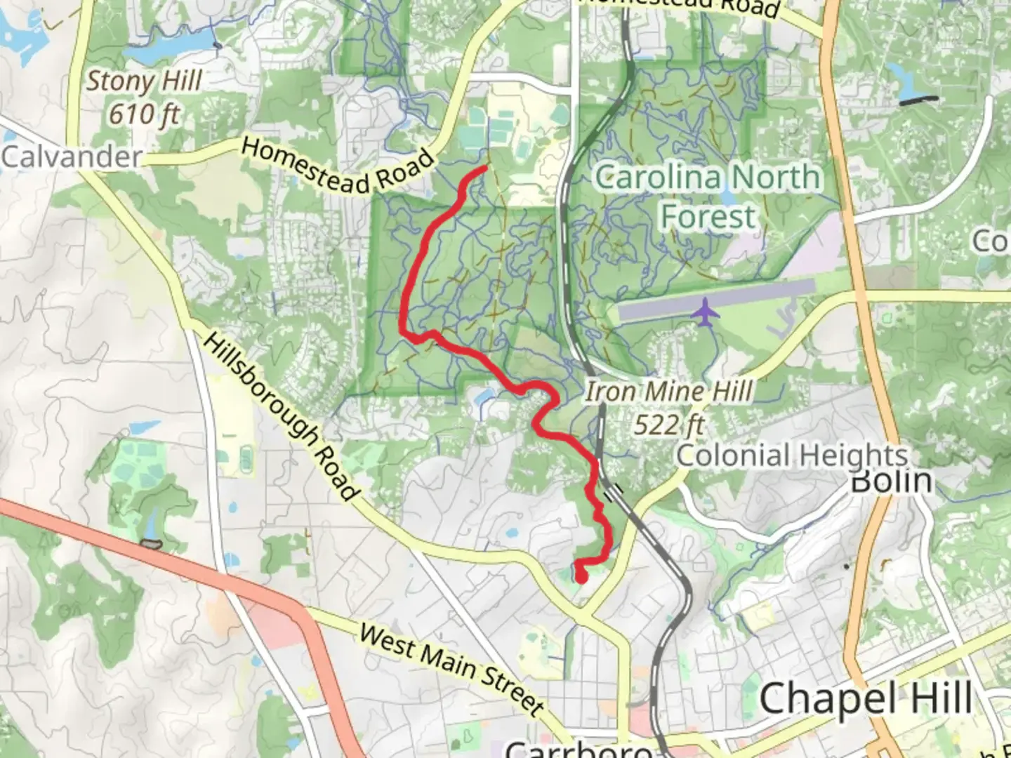 An image depicting the trail Bolin Creek Walkalong and its surrounding area.