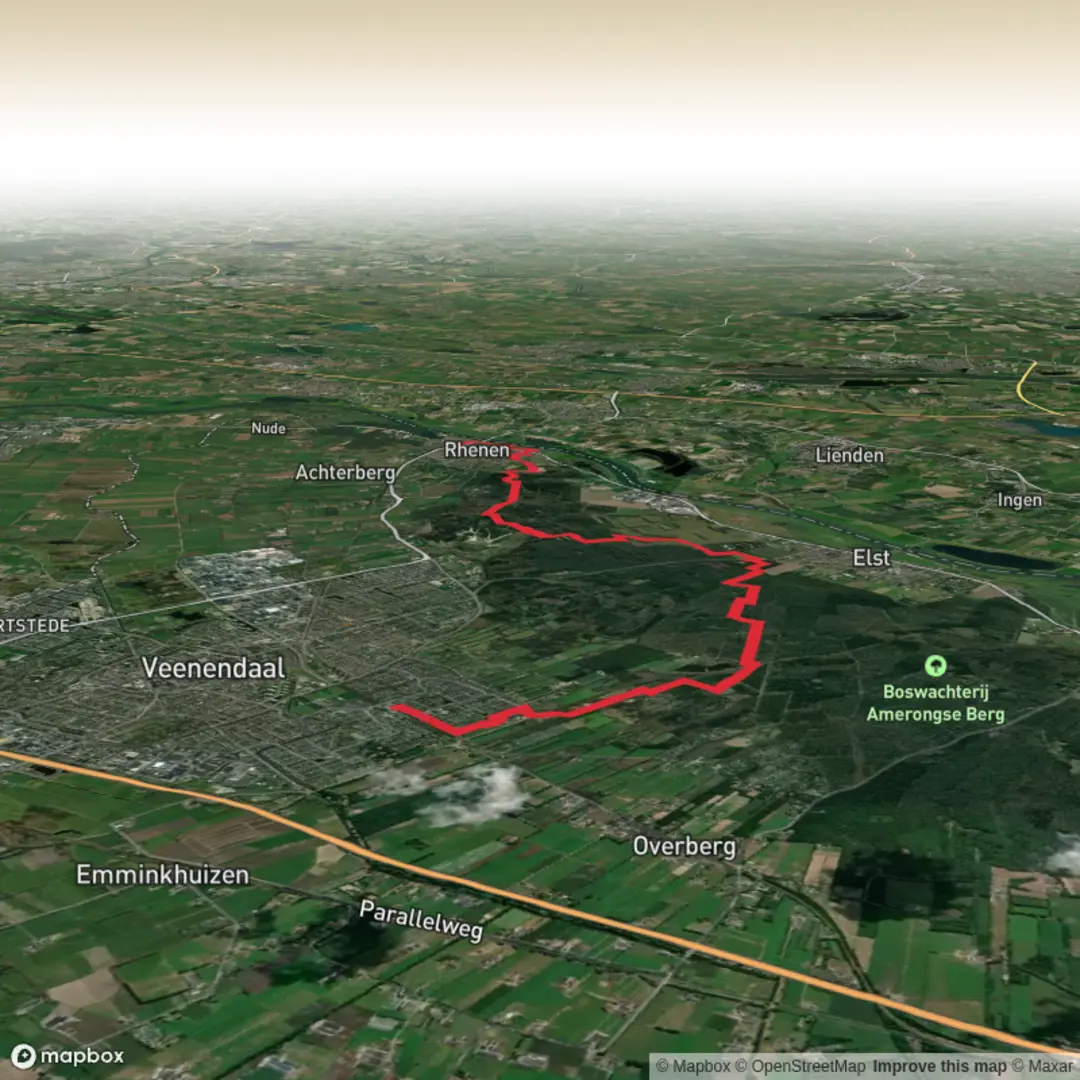 An image depicting the trail Veenendaal West to Rhenen via Wandeltocht Elsterberg and Trekvogelpad and its surrounding area.
