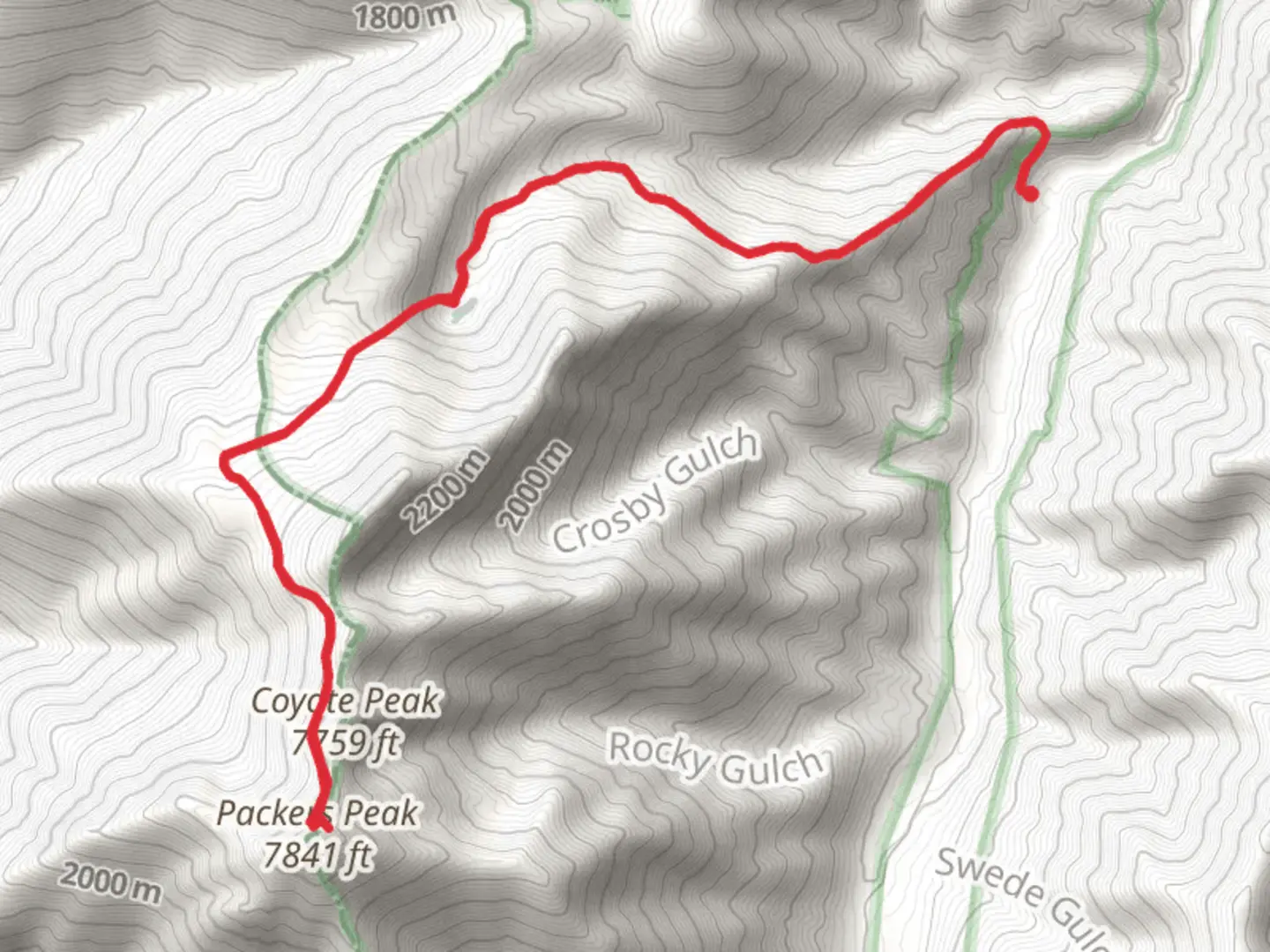 An image depicting the trail Packers Peak via Adams Lake Trail and its surrounding area.