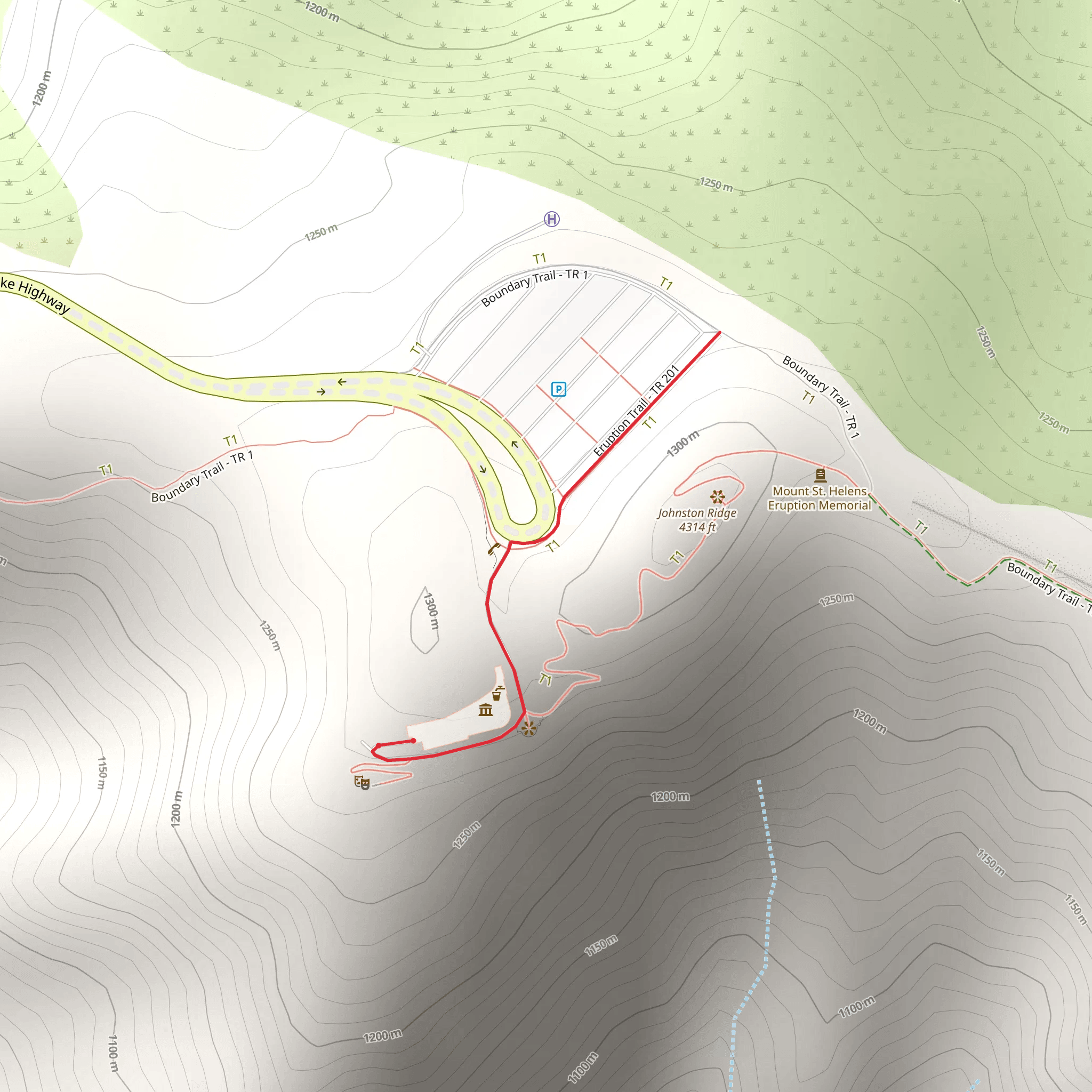 Eruption Trail from Johnston Ridge Observatory mobile static map