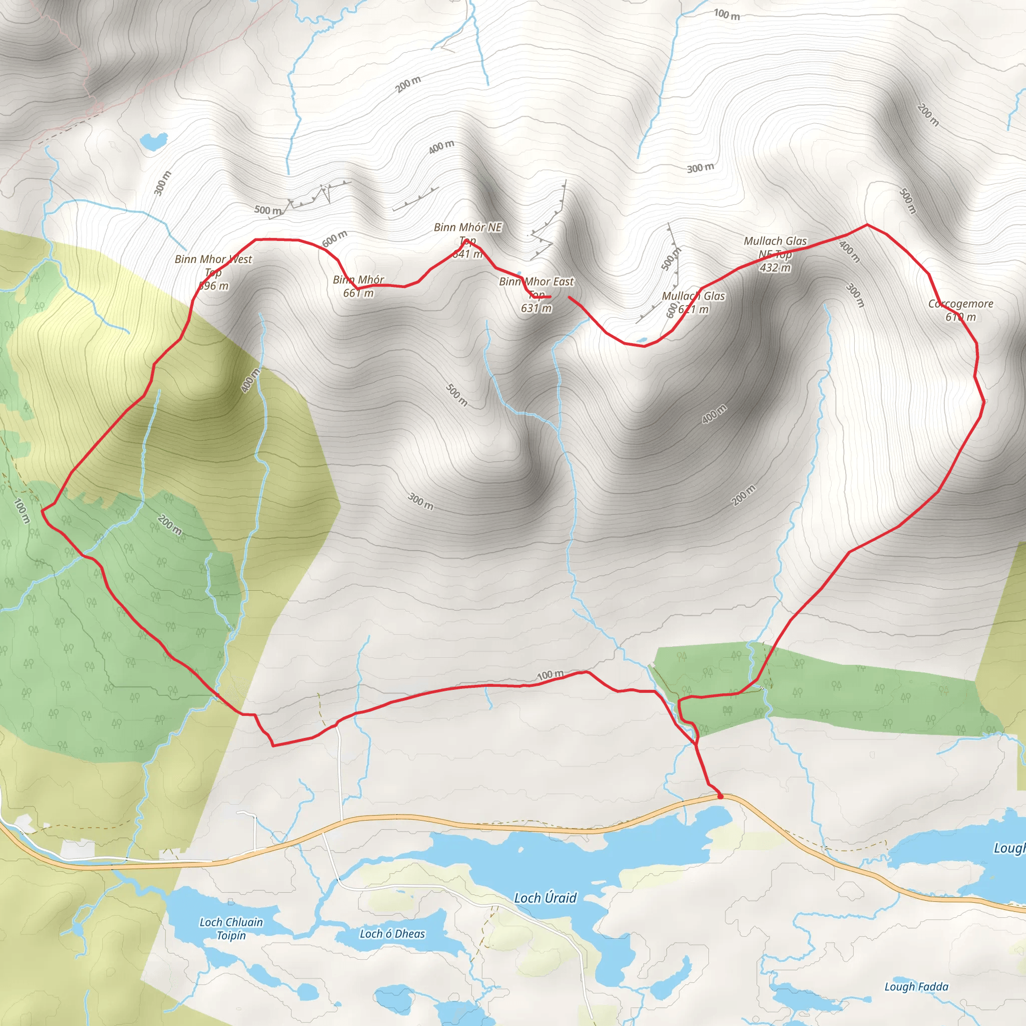 Binn Mhór and Corcogamore Loop from Oorid Lough mobile static map