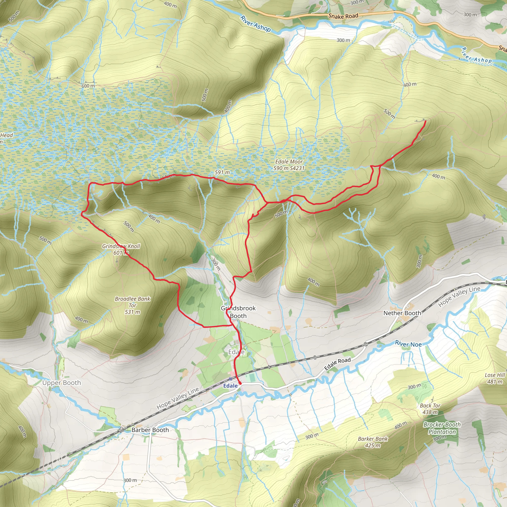 Crookstone knoll and Grindsbrook knoll from Edale mobile static map