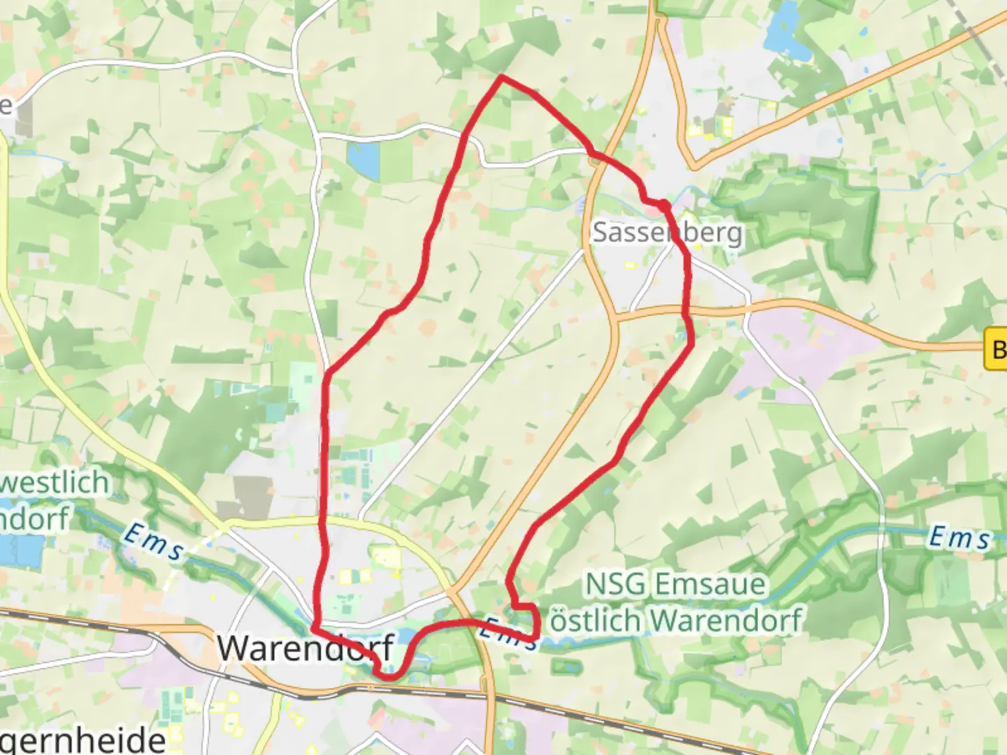 An image depicting the trail Sassenberg to Warendorf Loop and its surrounding area.