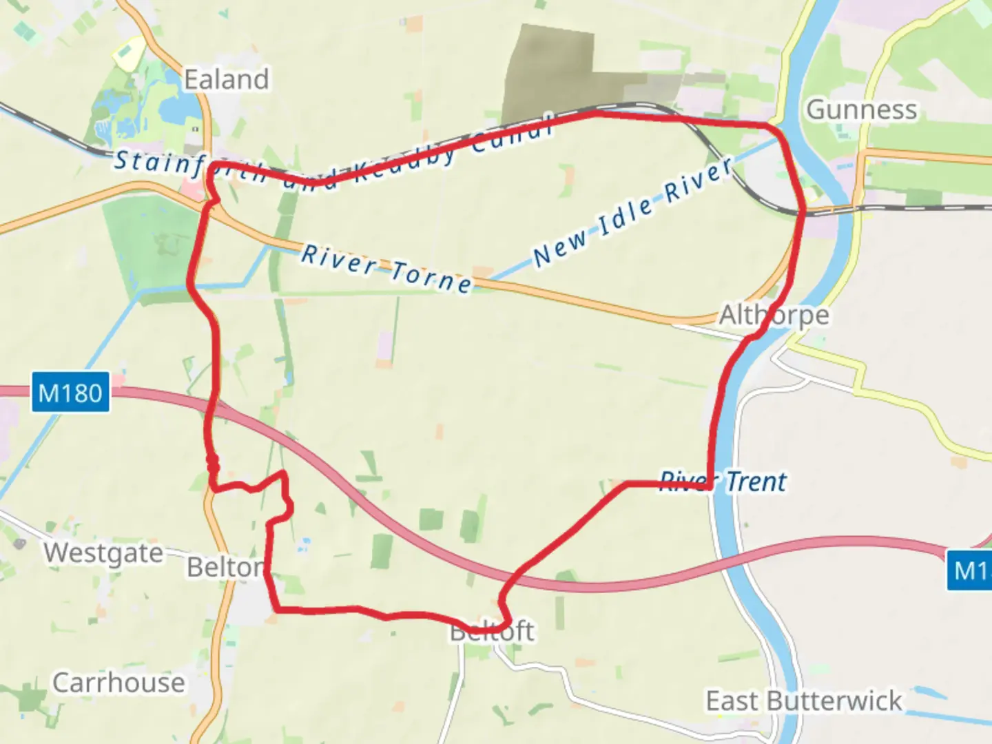 An image depicting the trail Bracon to Crowle and Althorpe Loop and its surrounding area.